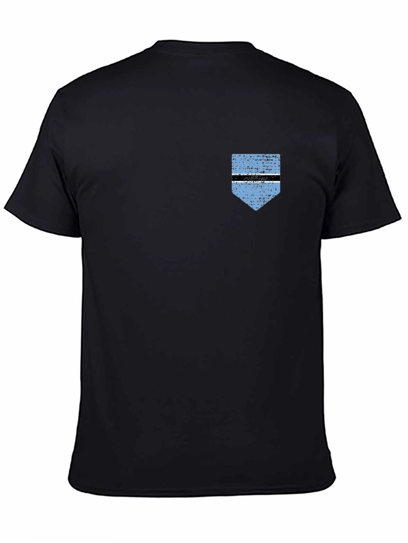 Botswana Flag Pocket Print T-Shirt - Black