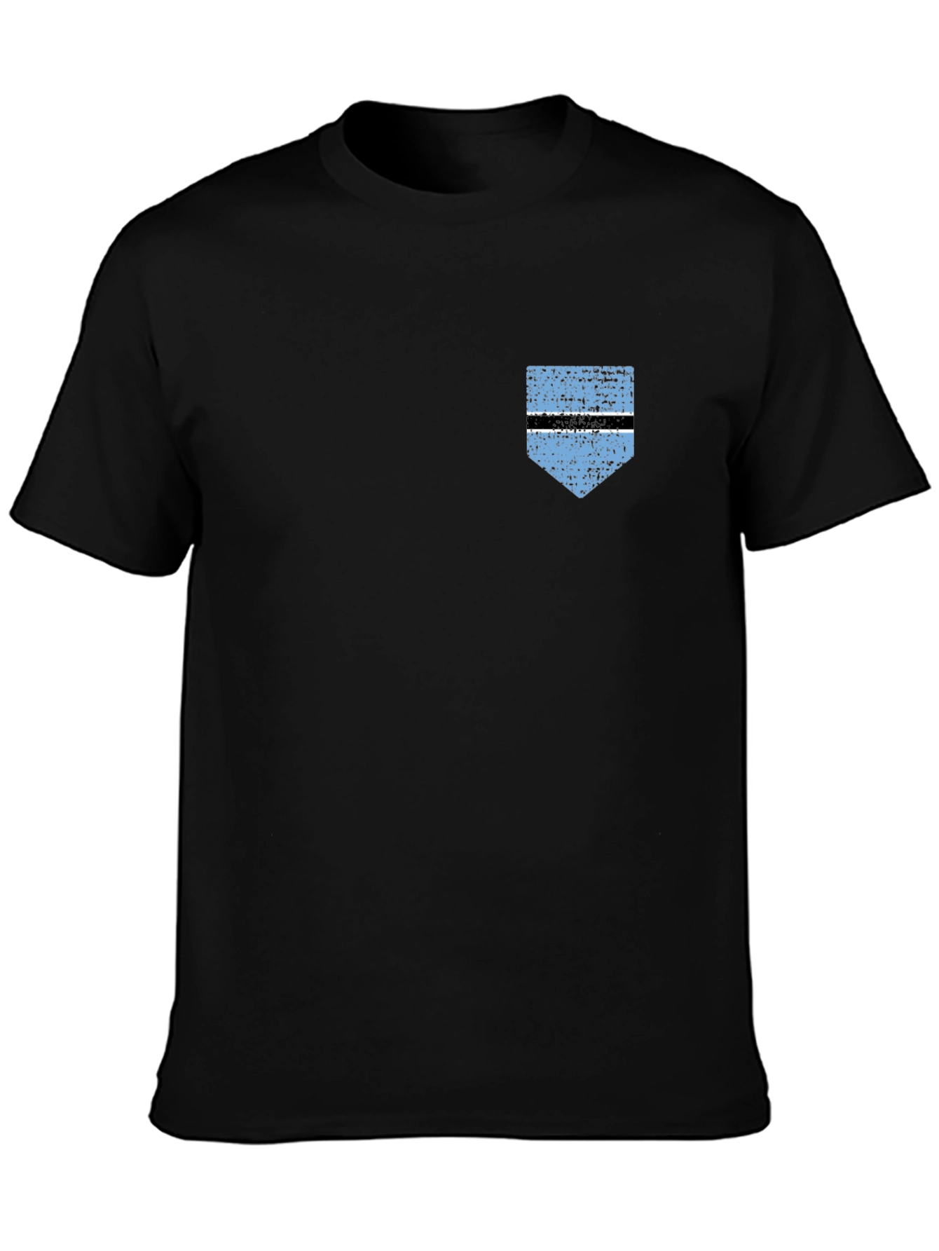 Botswana Flag Pocket Print T-Shirt - Black