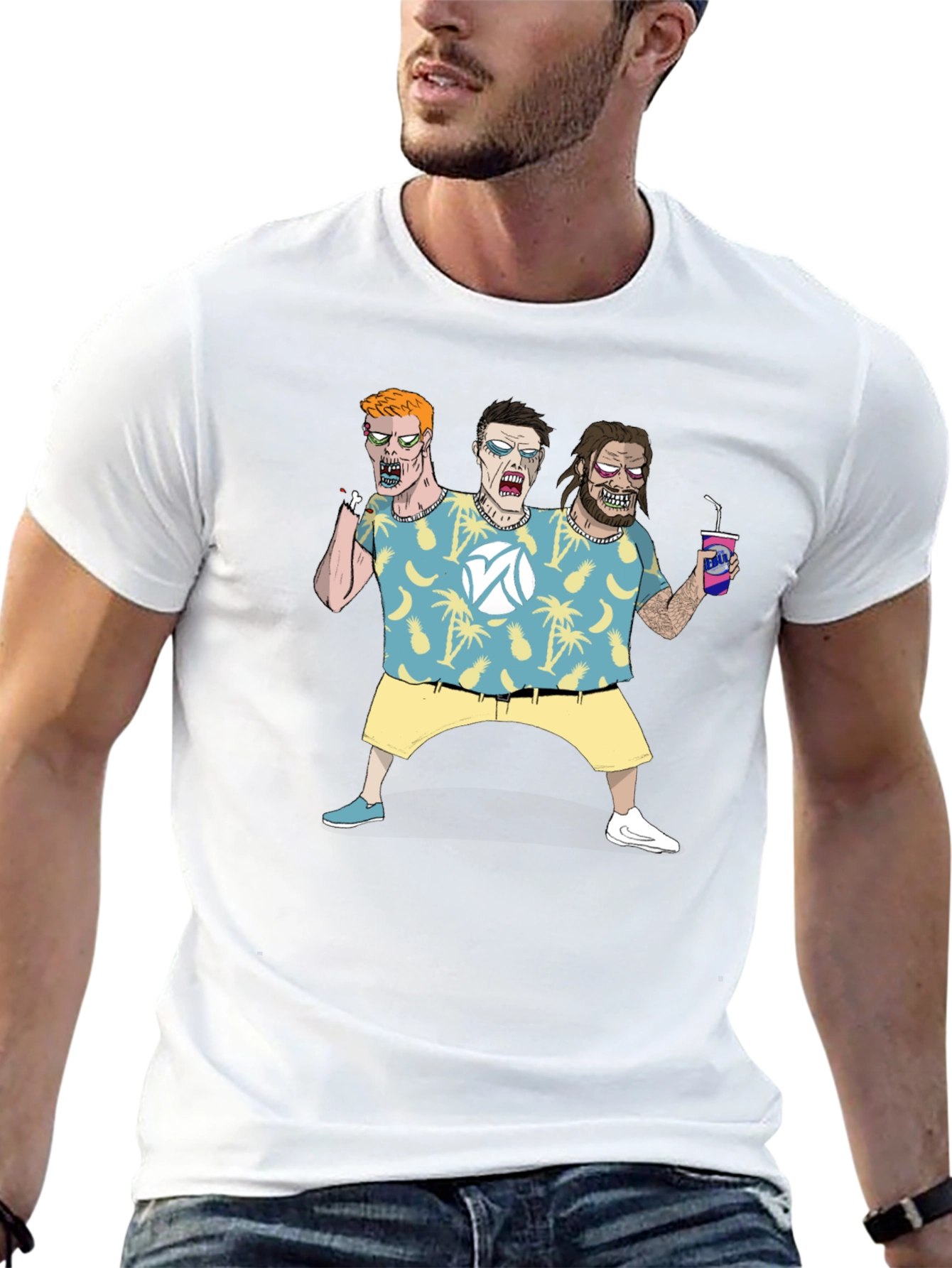 Three-Headed Zombie Graphic Print Tee