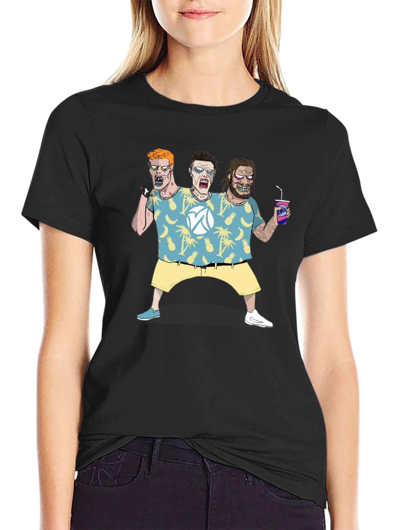 Three-Headed Zombie Graphic Print Tee