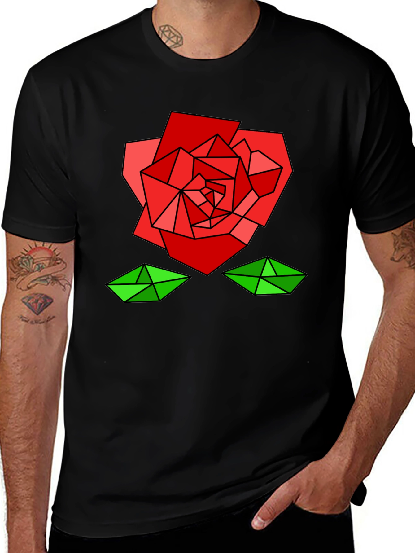 Geometric Rose Graphic Tee - Modern Artistic Design
