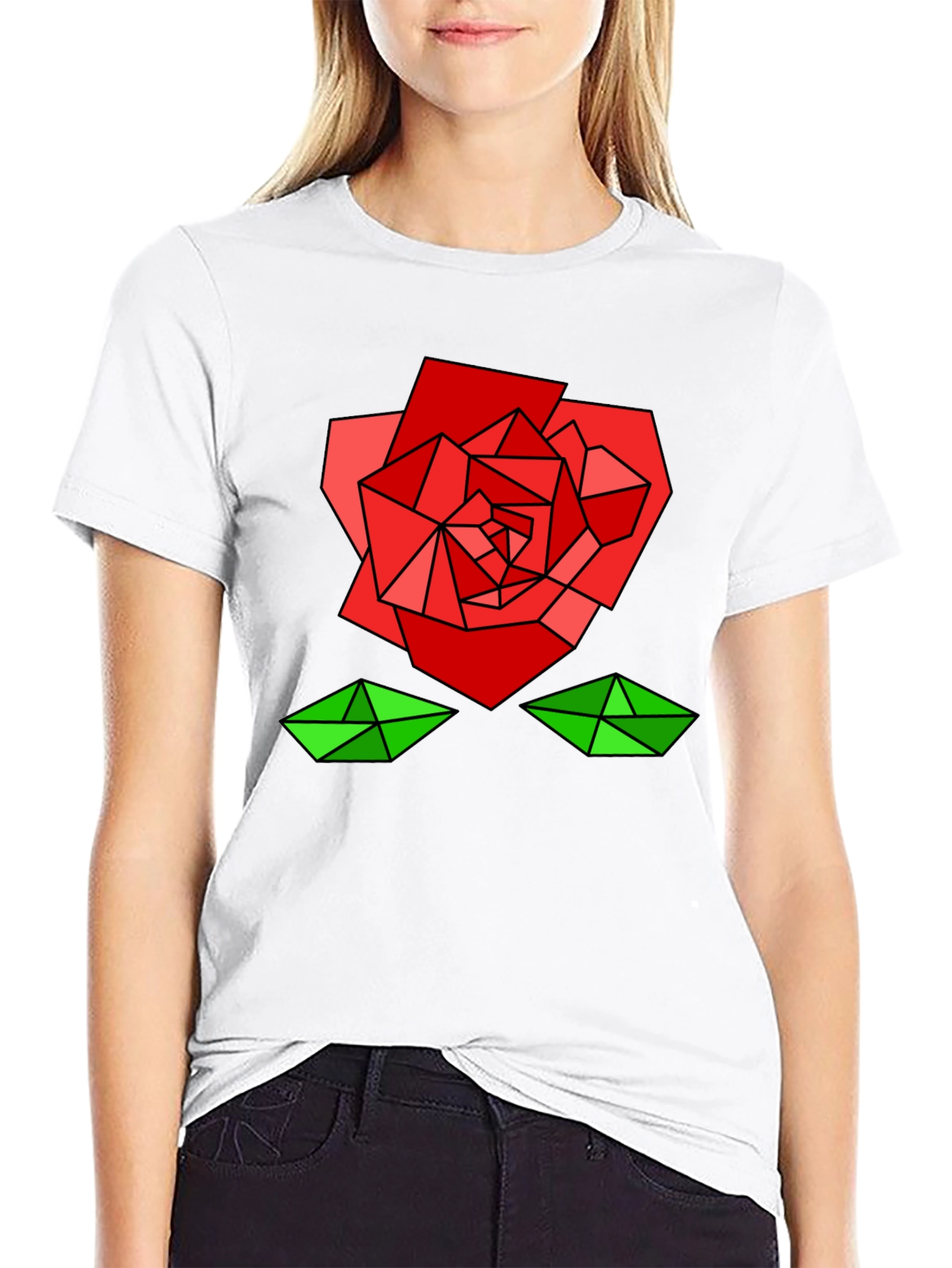 Geometric Rose Graphic Tee - Modern Artistic Design
