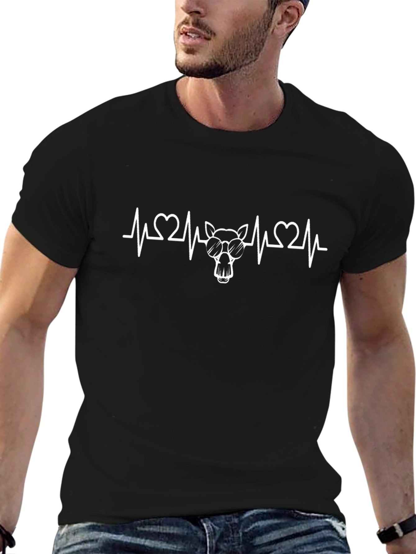 Cool Cat Heartbeat Graphic Tee - Black Cotton