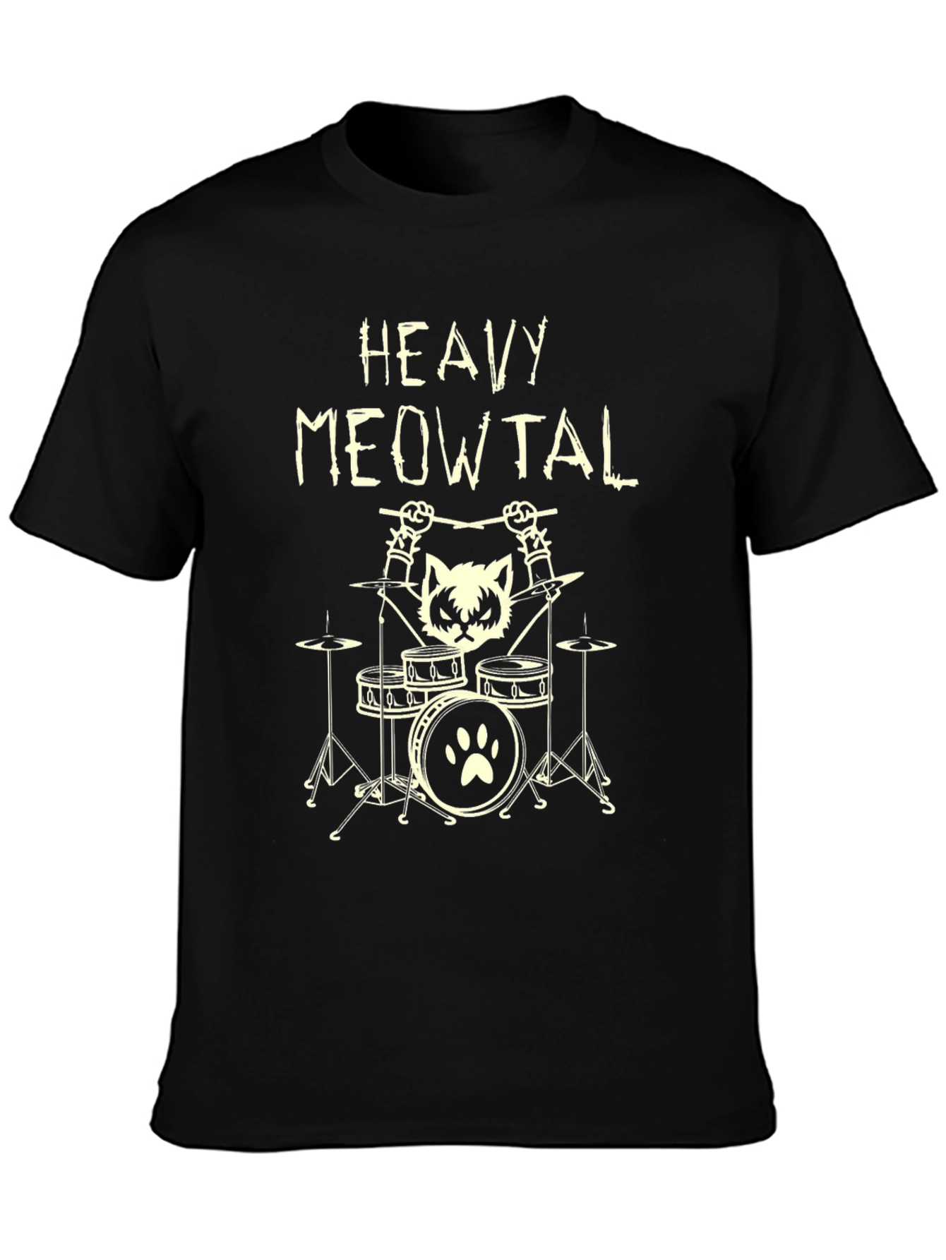 Heavy Meowtal T-Shirt - Rocker Cat Drummer Tee