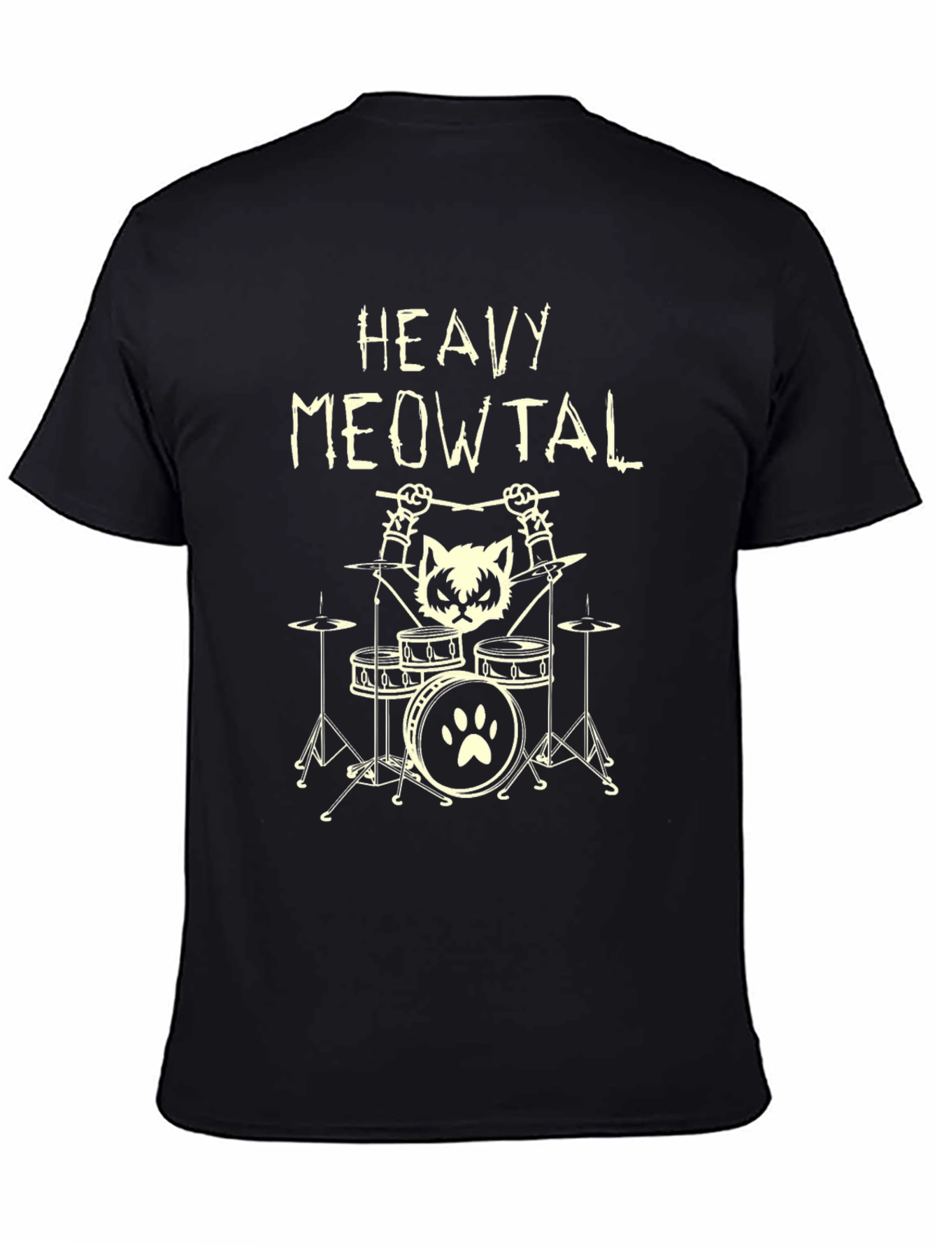 Heavy Meowtal T-Shirt - Rocker Cat Drummer Tee