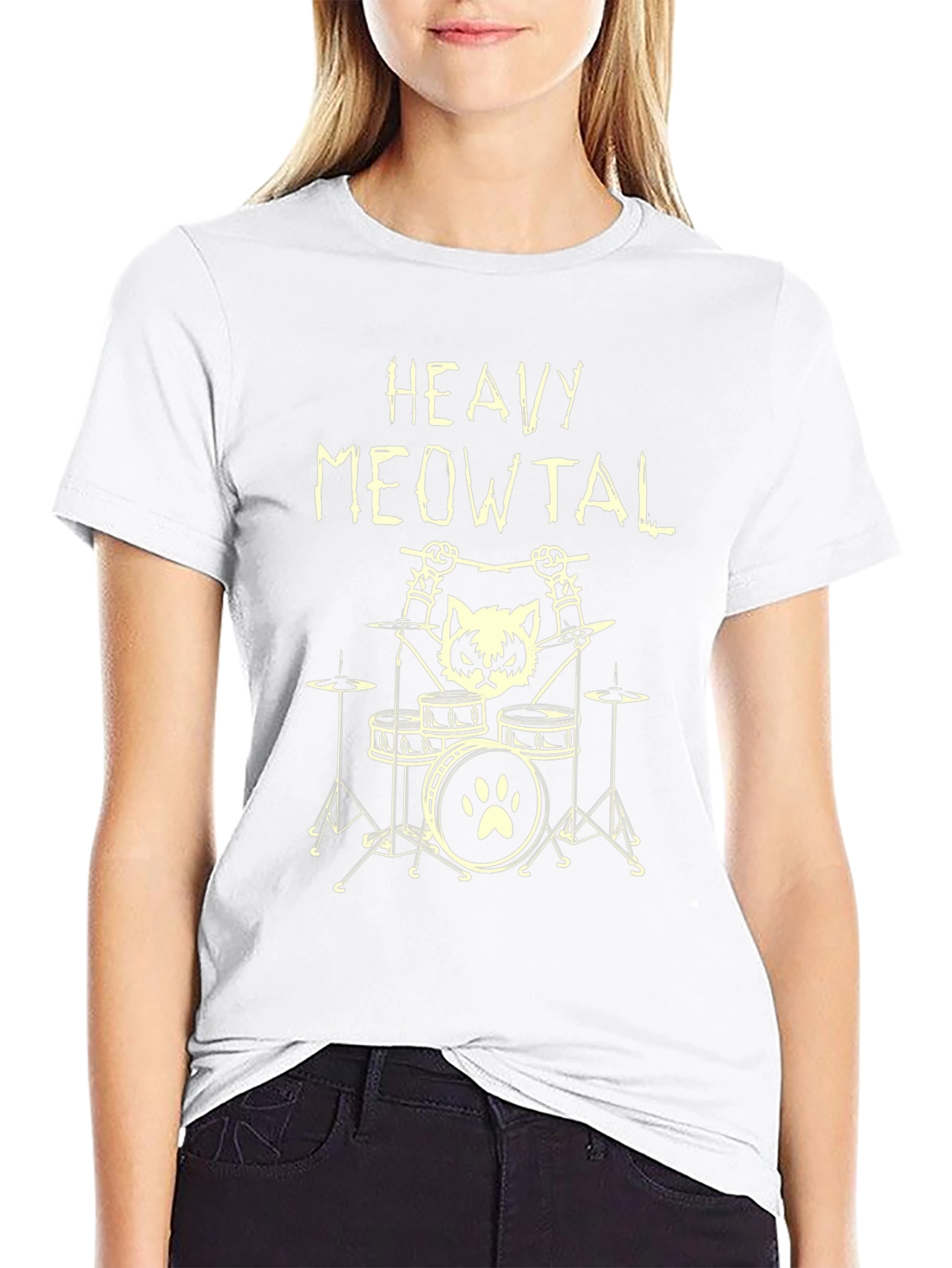 Heavy Meowtal T-Shirt - Rocker Cat Drummer Tee