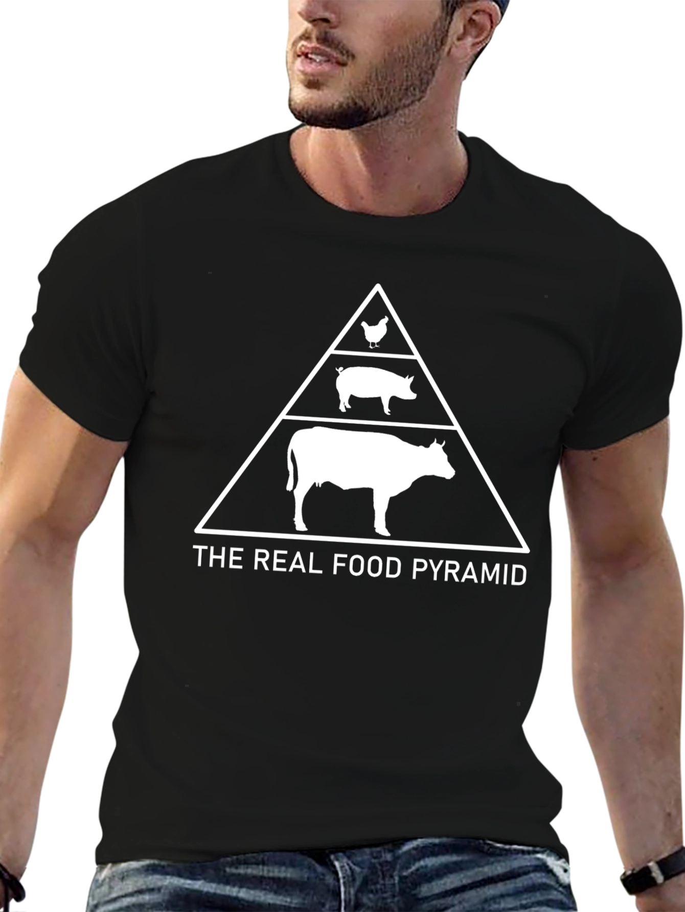 The Real Food Pyramid Black T-Shirt