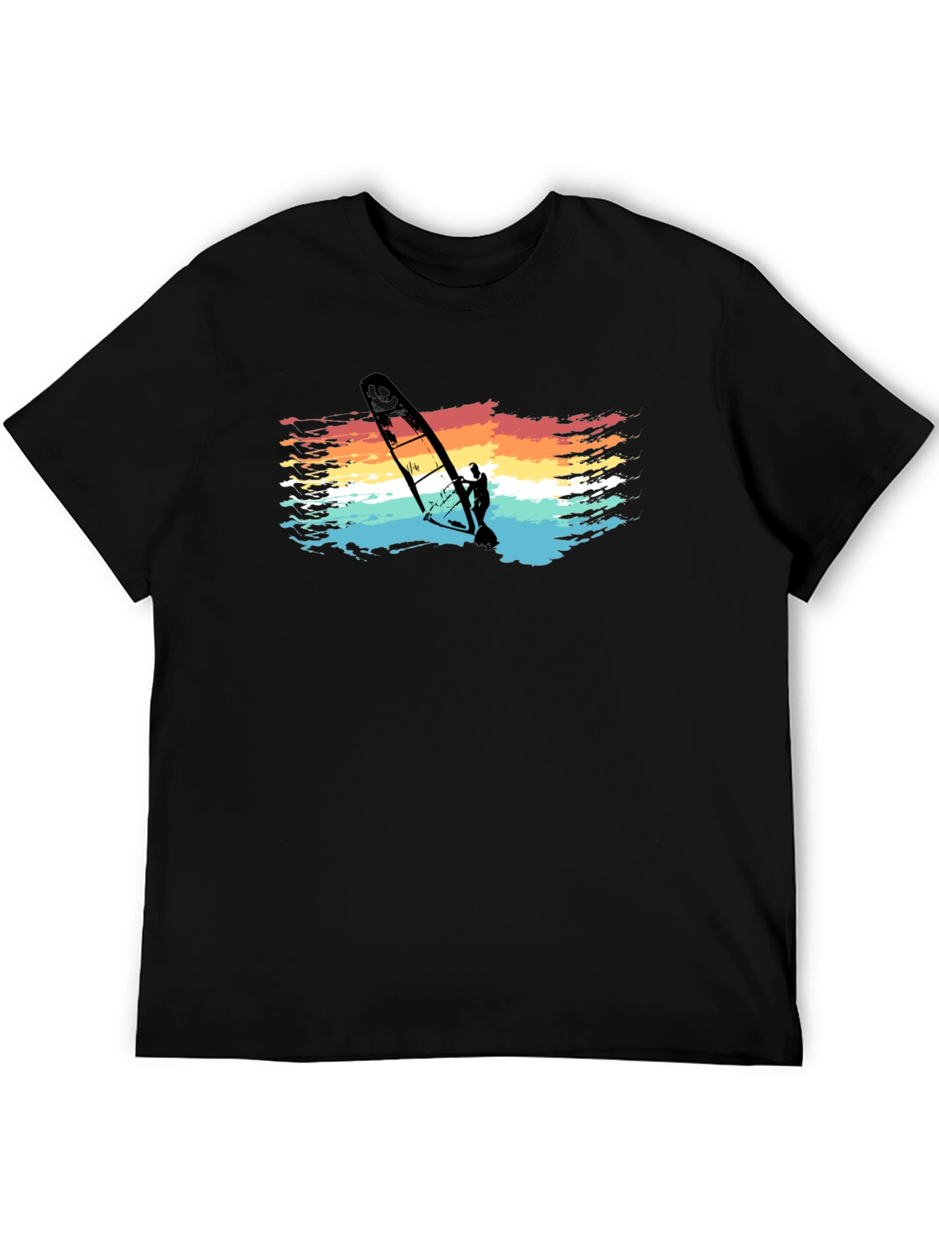 Retro Windsurfer Graphic Tee - Black Cotton T-Shirt