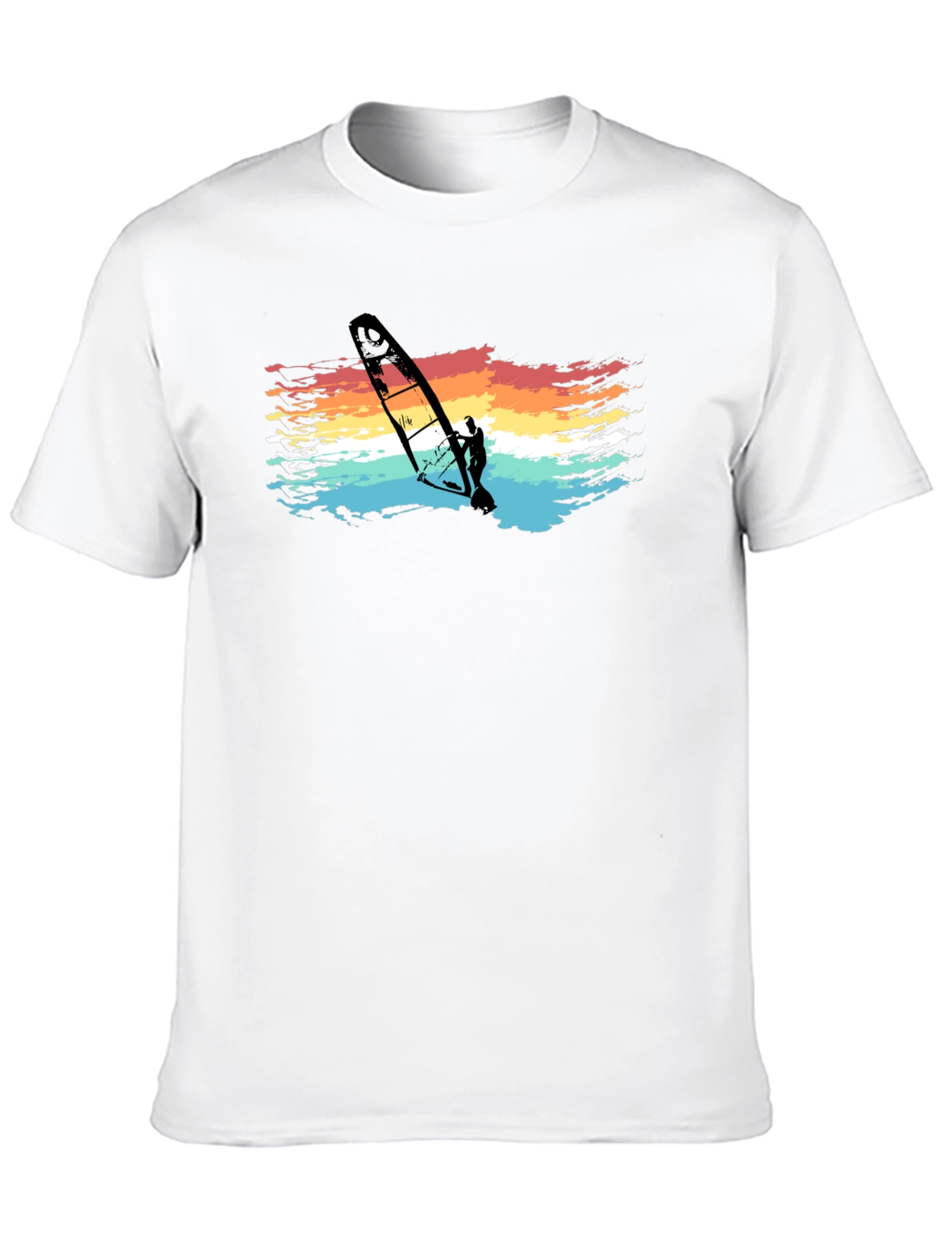 Retro Windsurfer Graphic Tee - Black Cotton T-Shirt