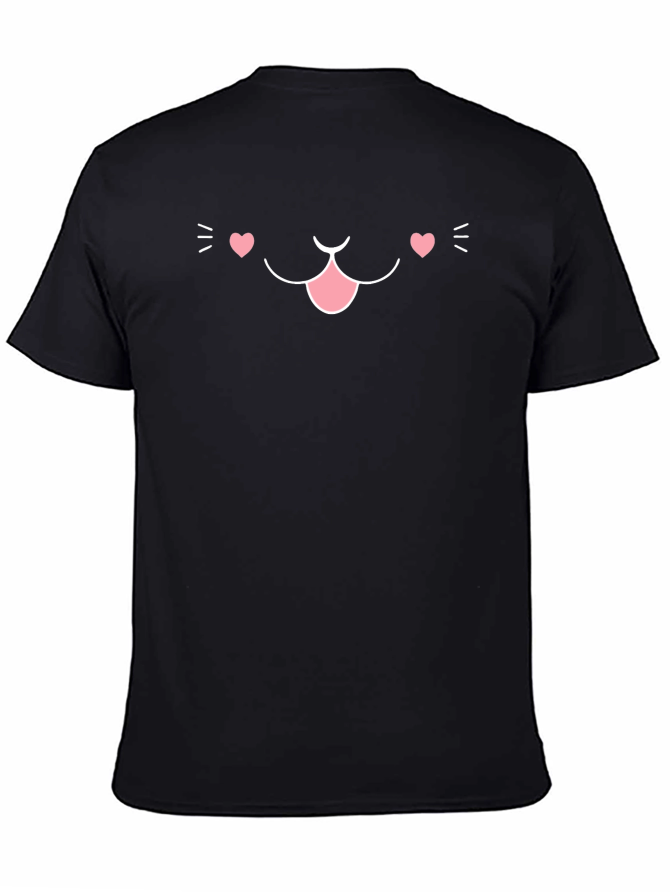Cute Cat Face Graphic T-Shirt - Black Cotton Blend