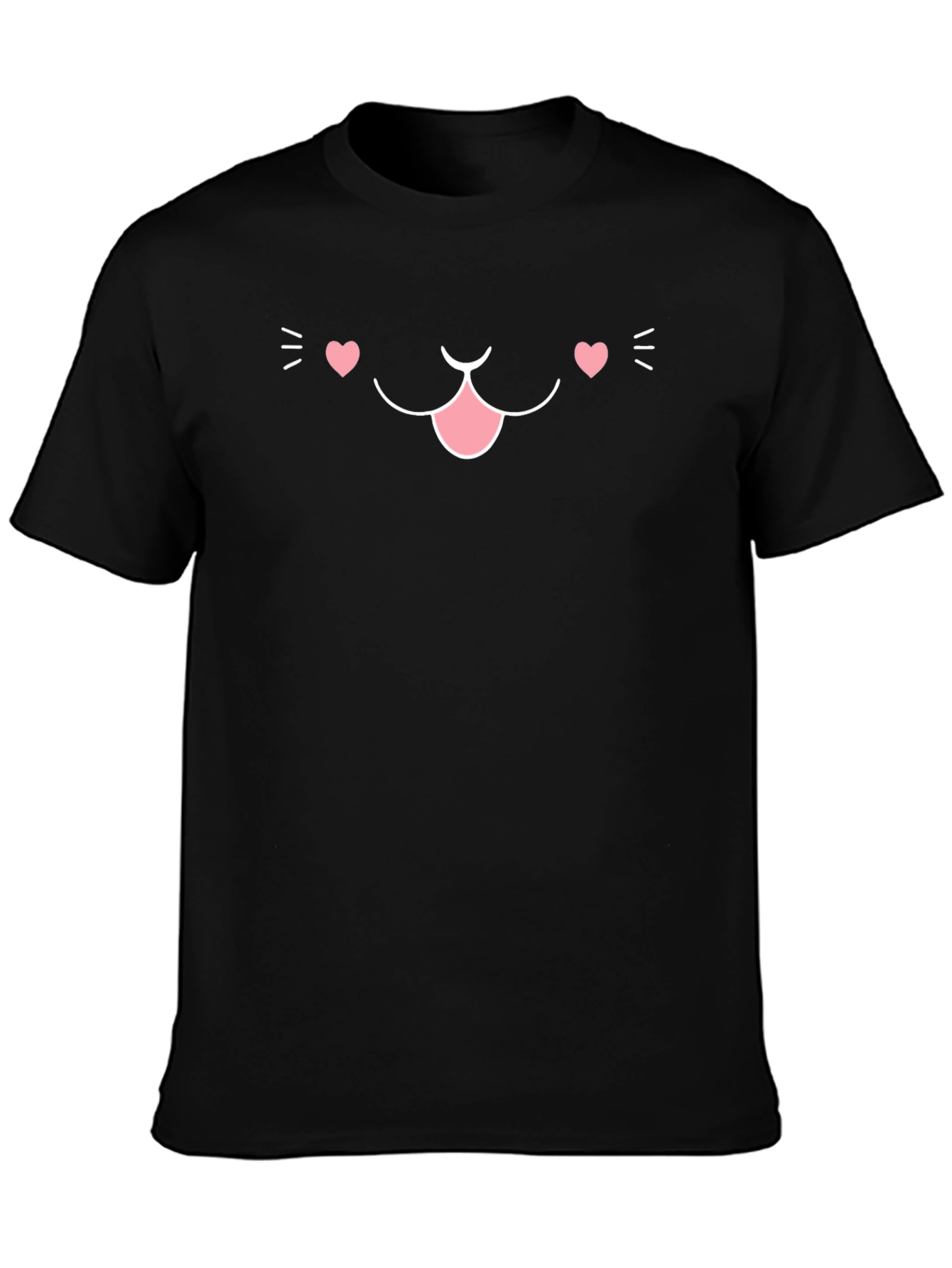 Cute Cat Face Graphic T-Shirt - Black Cotton Blend