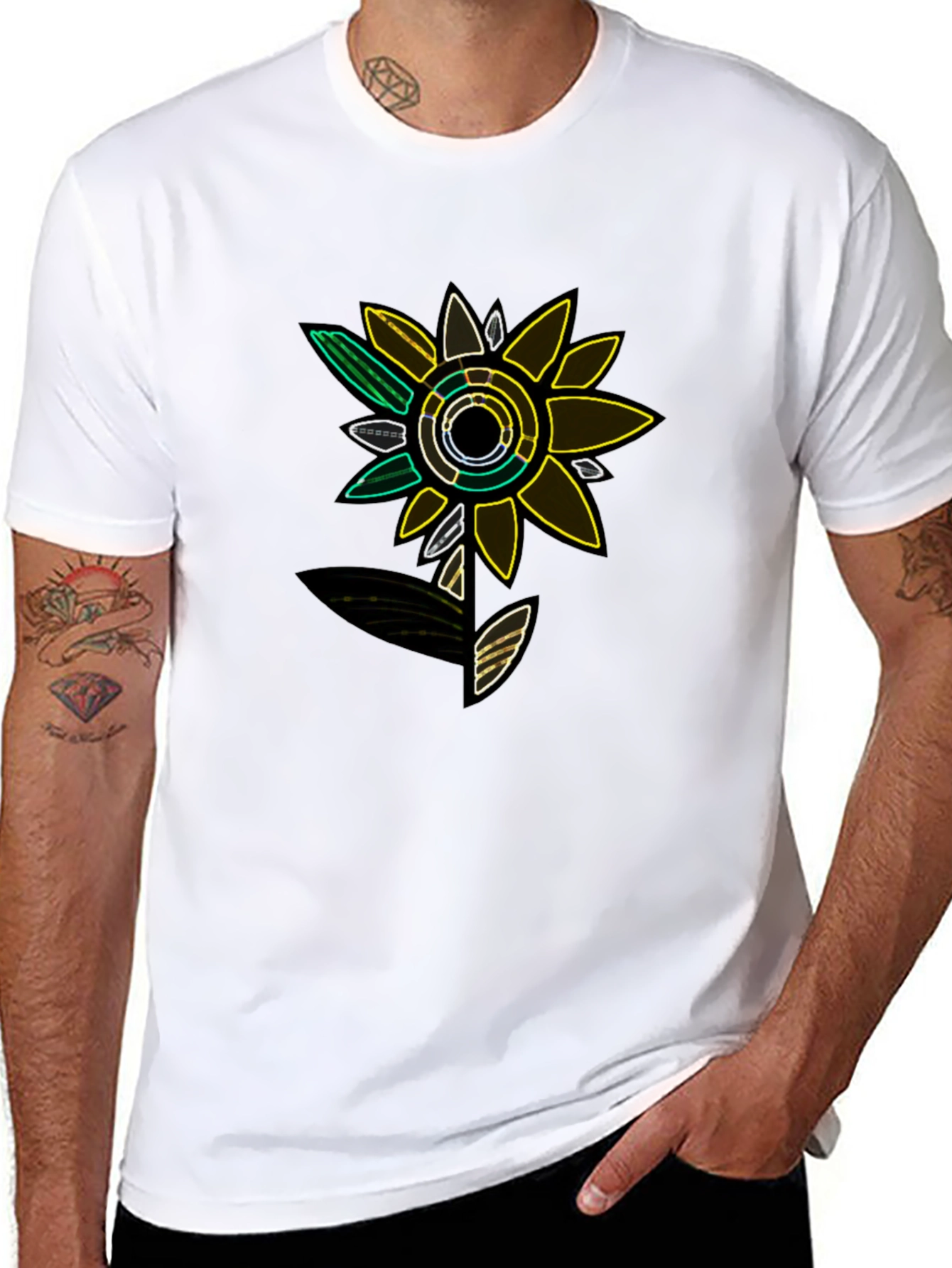 Neon Flower Graphic Tee - Modern Design