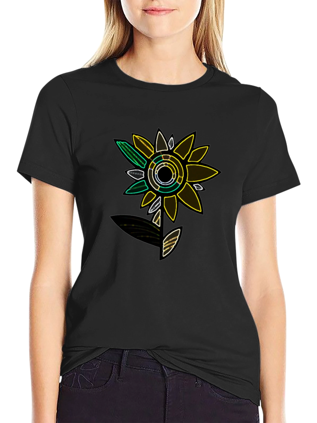 Neon Flower Graphic Tee - Modern Design