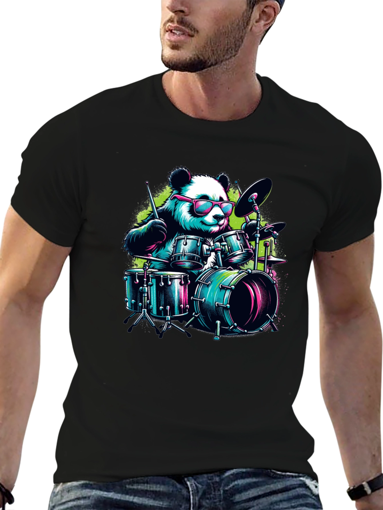 Drummer Panda T-Shirt - Cool Graphic Tee