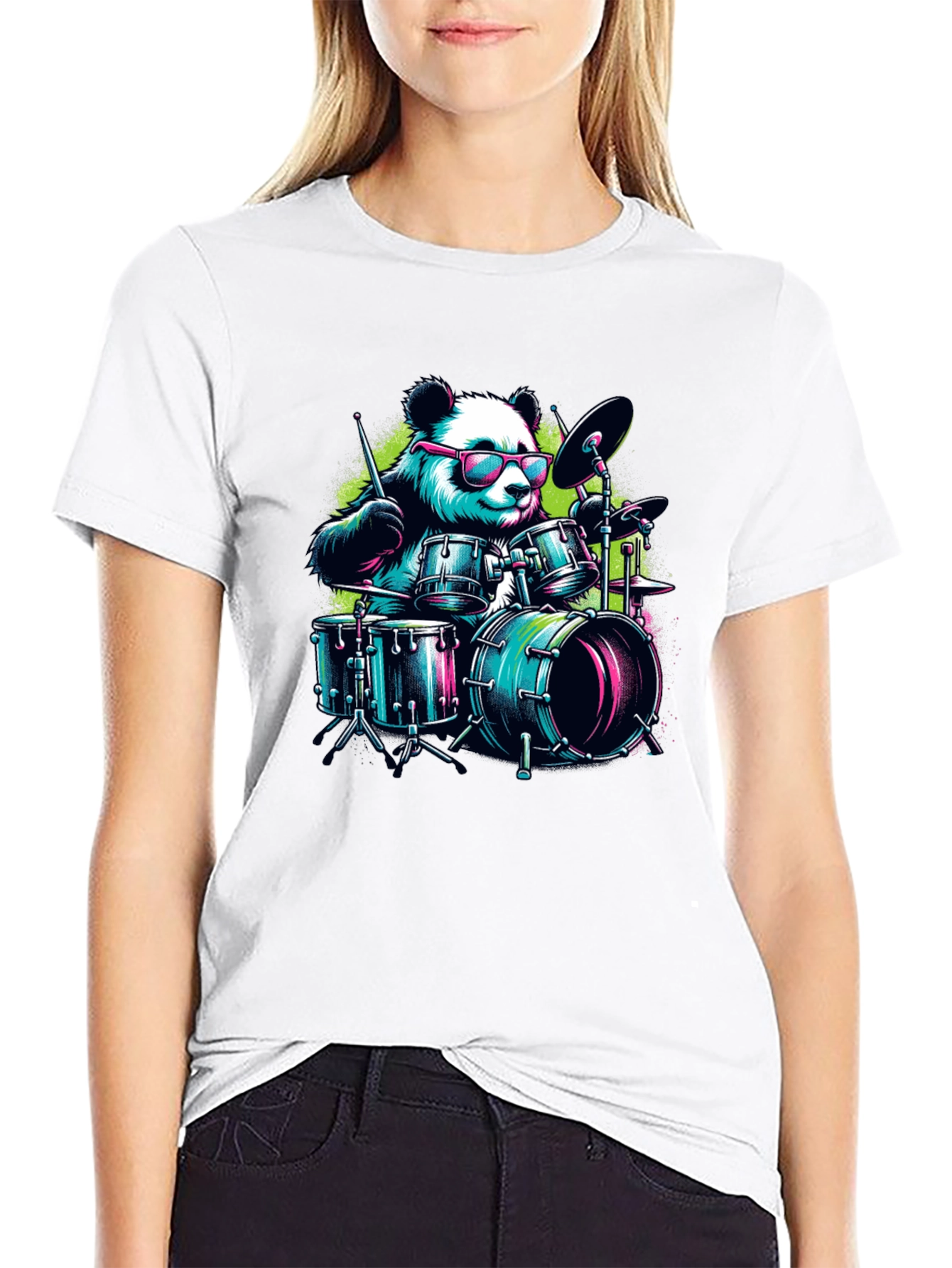 Drummer Panda T-Shirt - Cool Graphic Tee