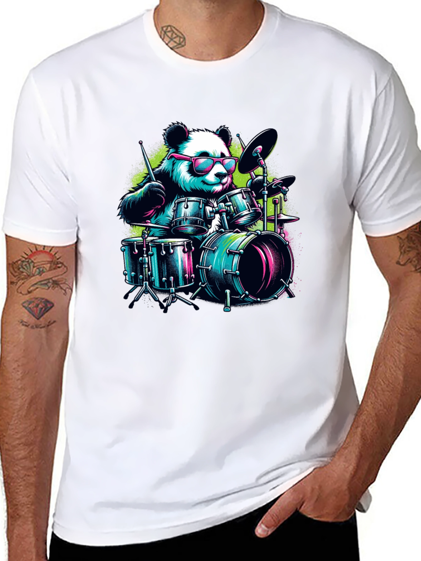 Drummer Panda T-Shirt - Cool Graphic Tee