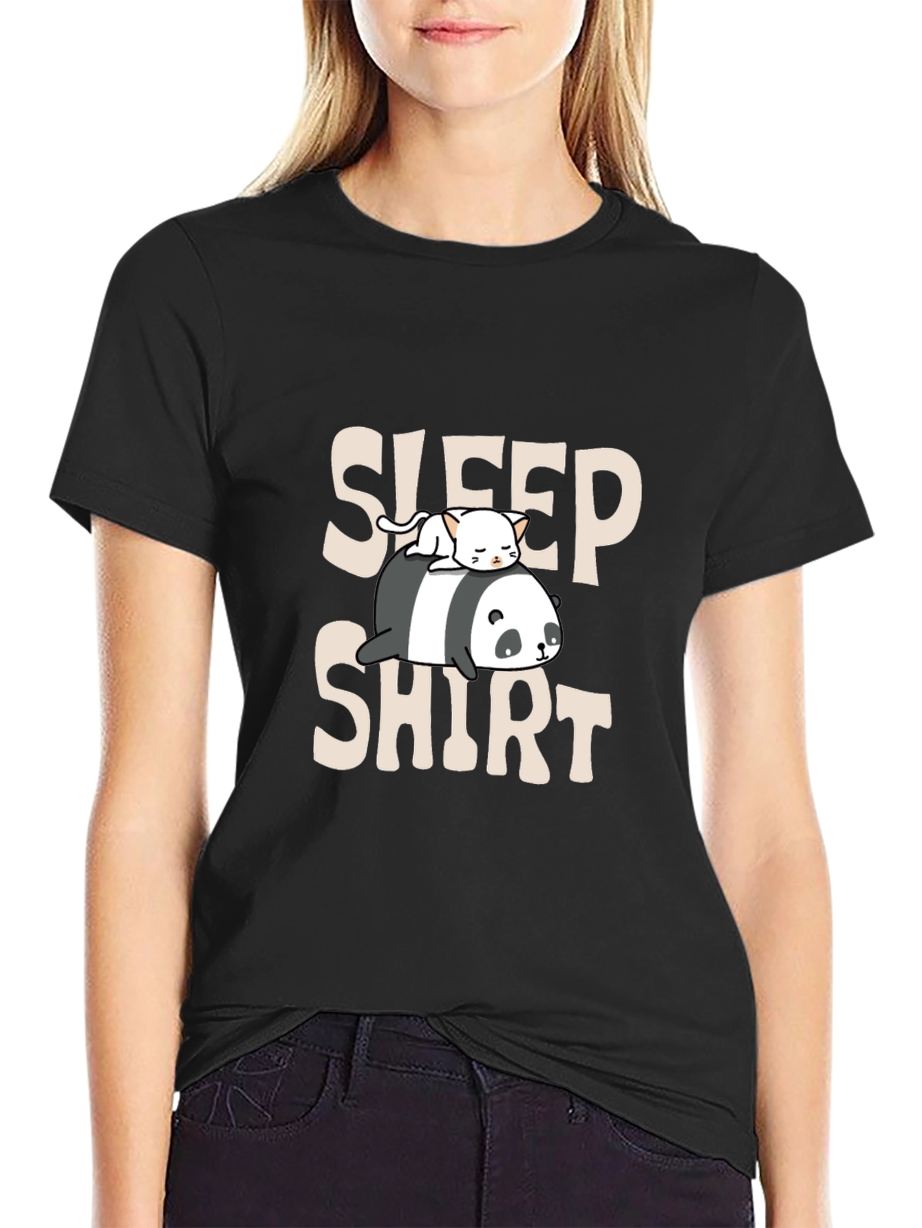 Sleep Shirt: Panda & Cat Graphic Tee
