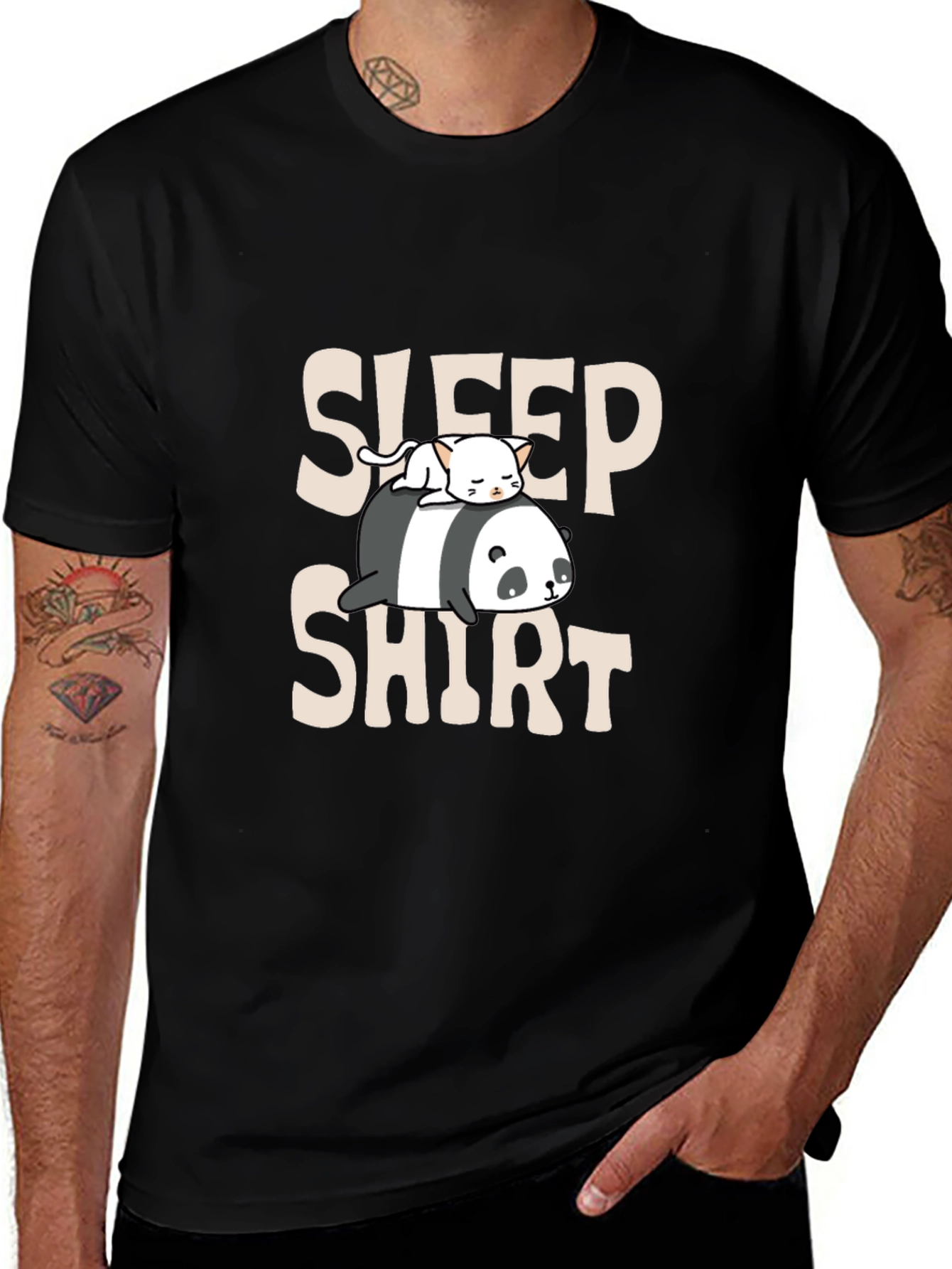 Sleep Shirt: Panda & Cat Graphic Tee