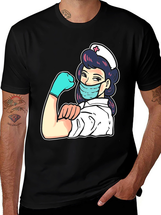 Nurse Graphic Tee - Black Cotton Blend T-Shirt