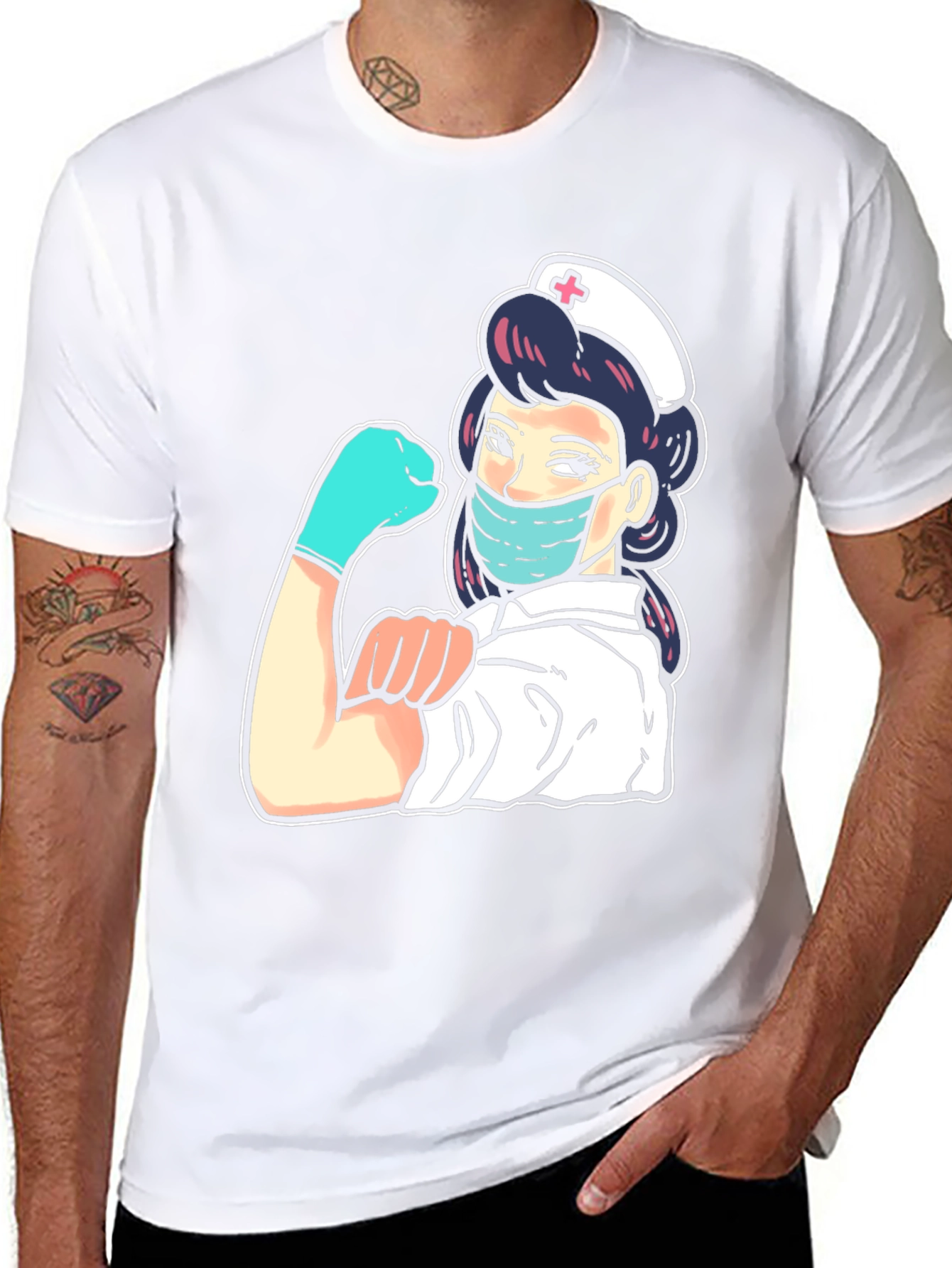 Nurse Graphic Tee - Black Cotton Blend T-Shirt