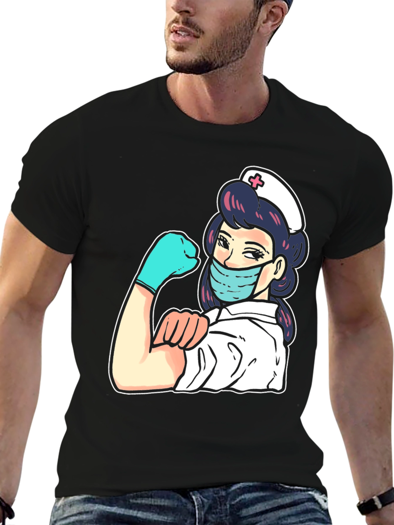 Nurse Graphic Tee - Black Cotton Blend T-Shirt