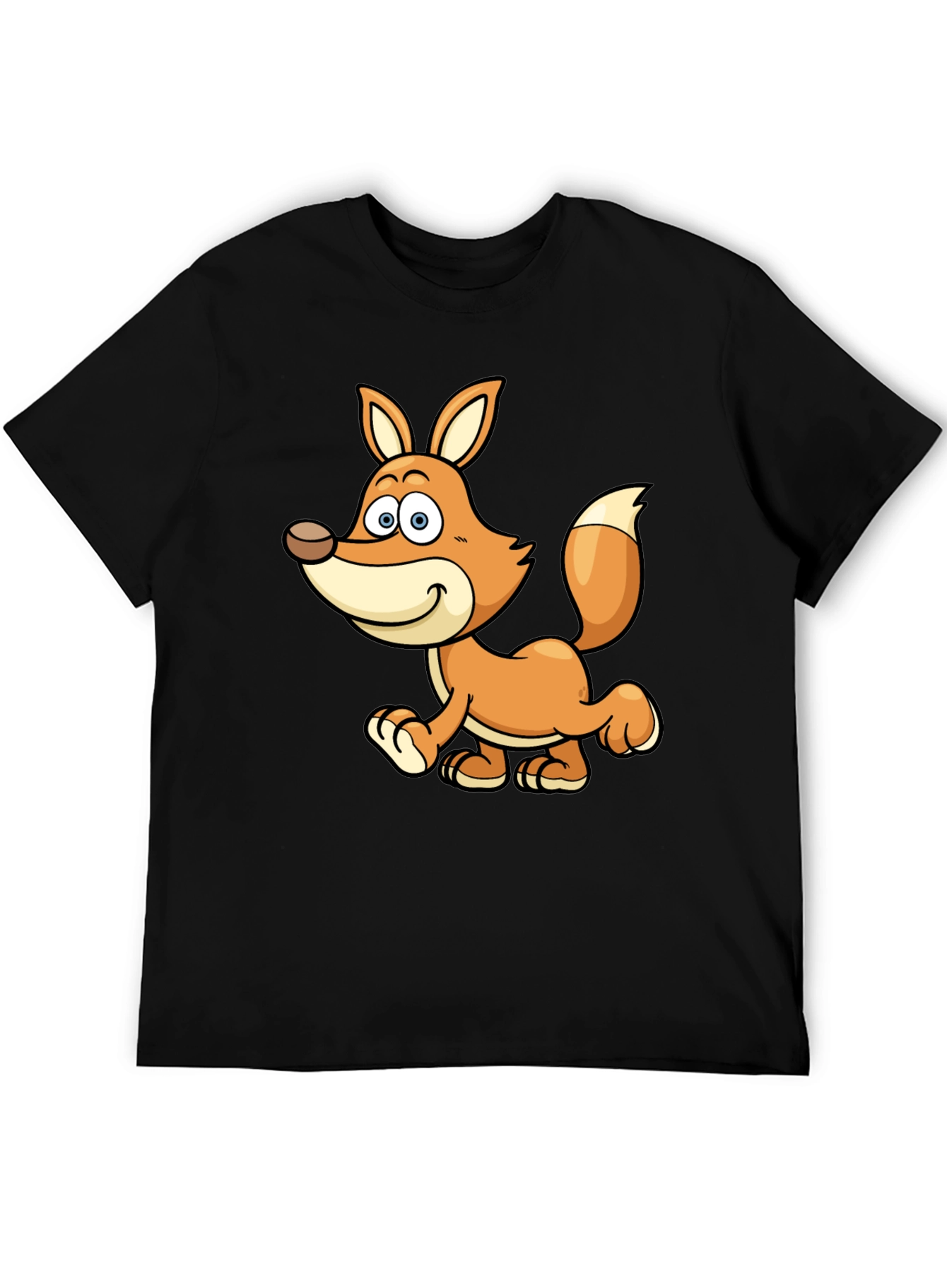 Cute Cartoon Fox Black T-Shirt
