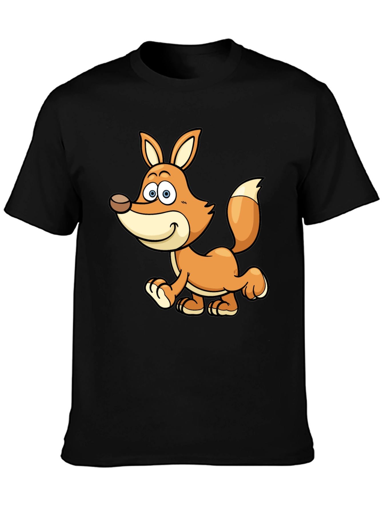 Cute Cartoon Fox Black T-Shirt