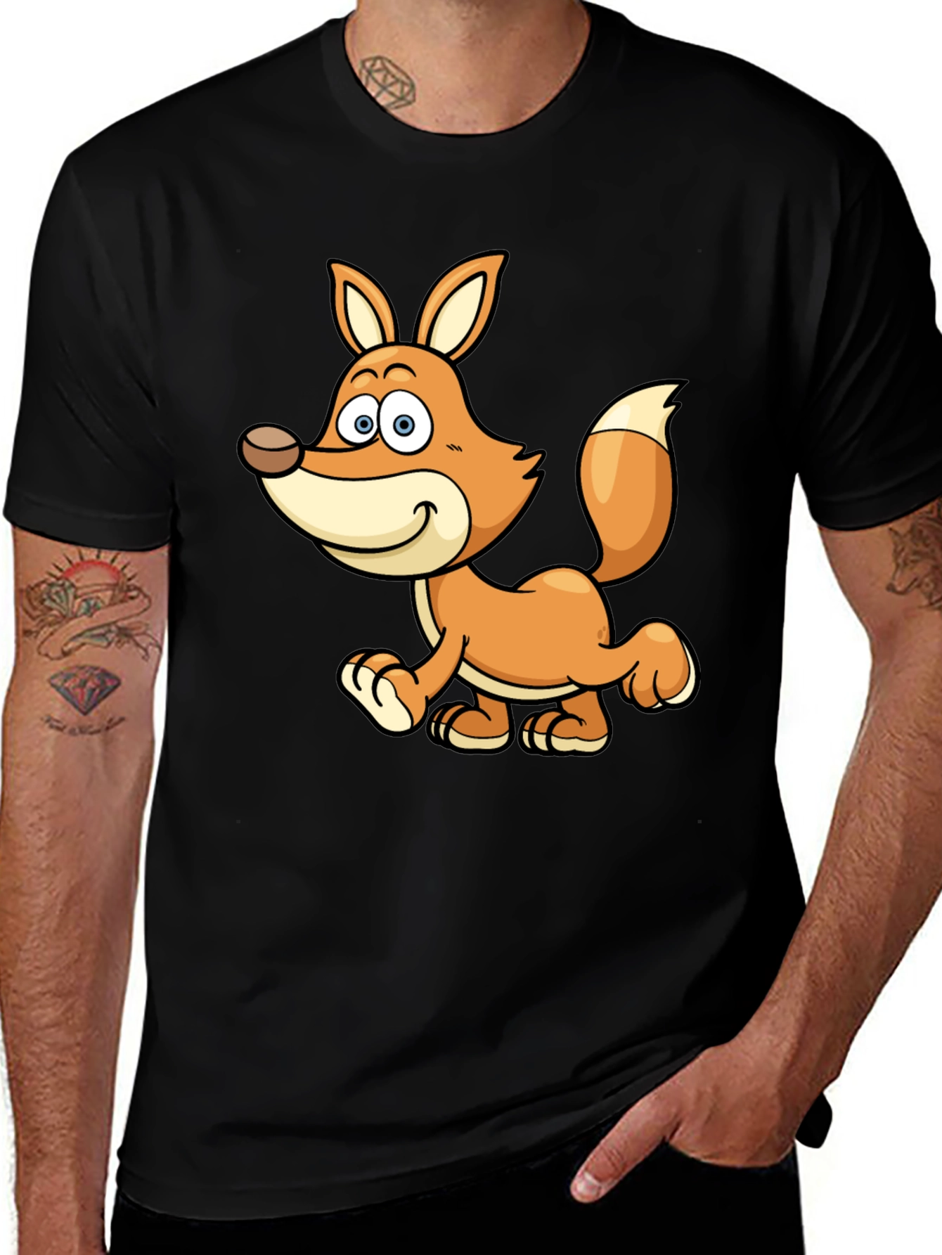 Cute Cartoon Fox Black T-Shirt