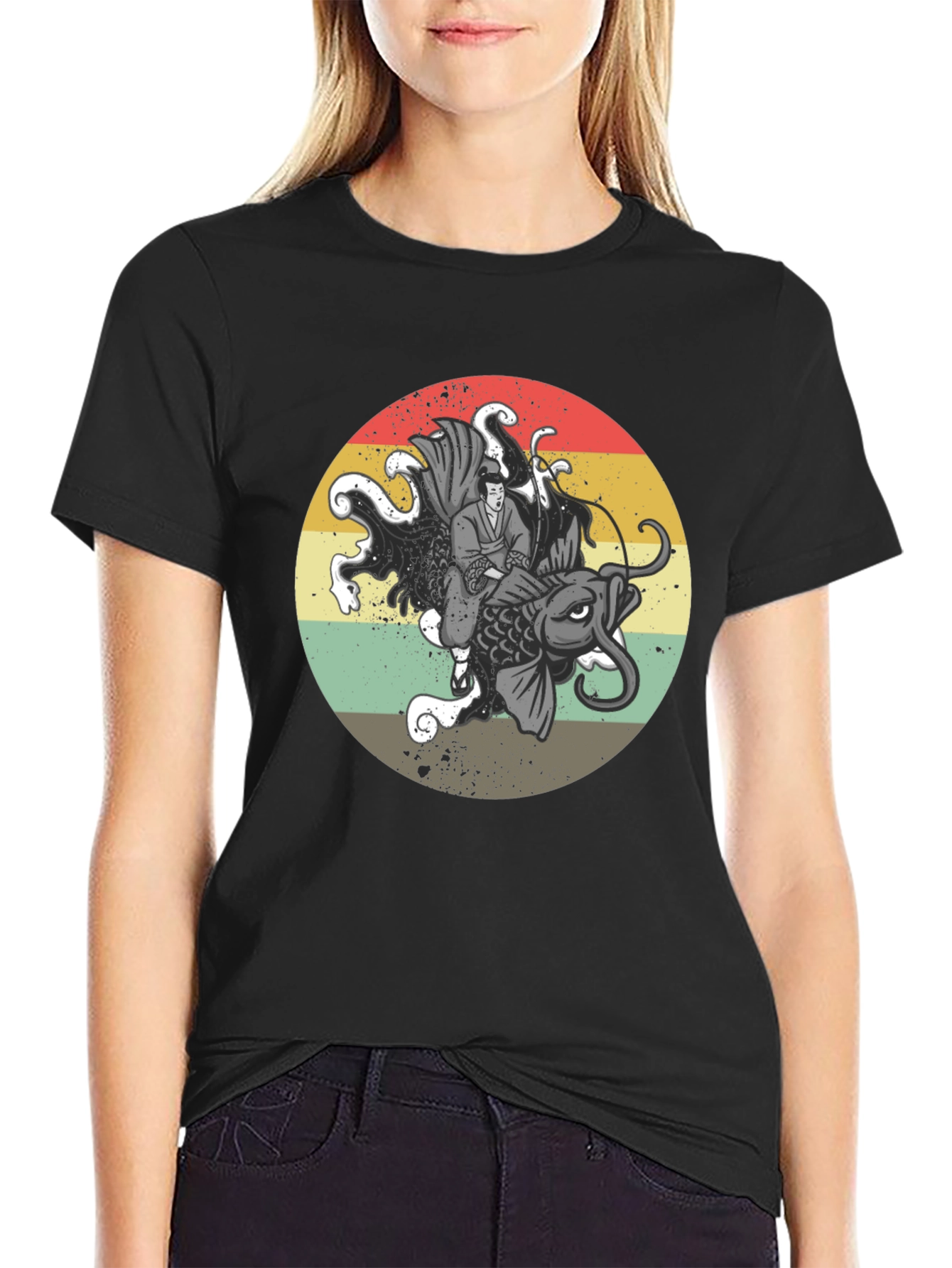 Retro Samurai Koi Fish Graphic T-Shirt