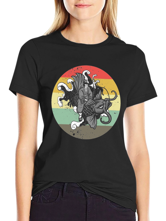 Retro Samurai Koi Fish Graphic T-Shirt