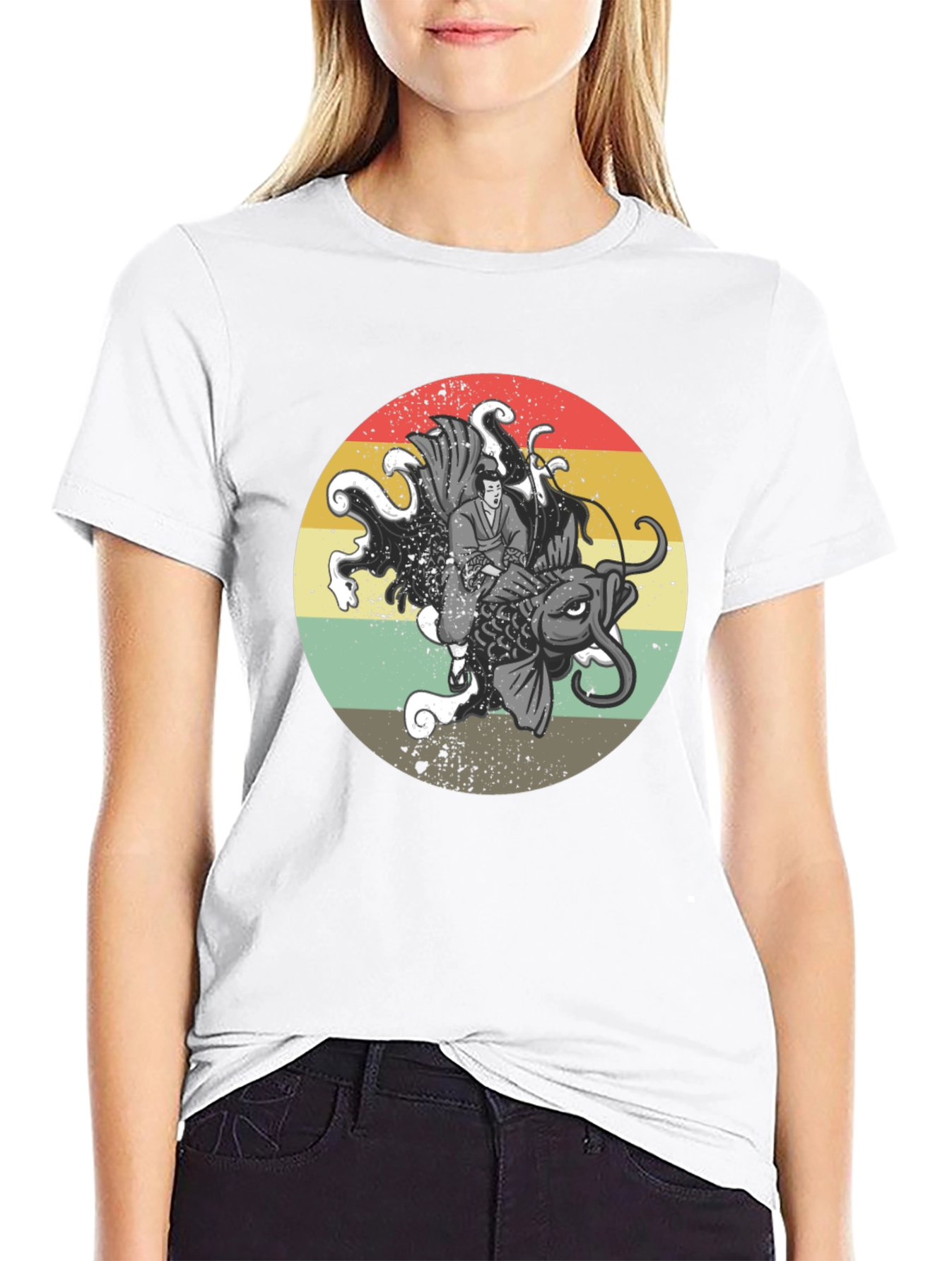 Retro Samurai Koi Fish Graphic T-Shirt