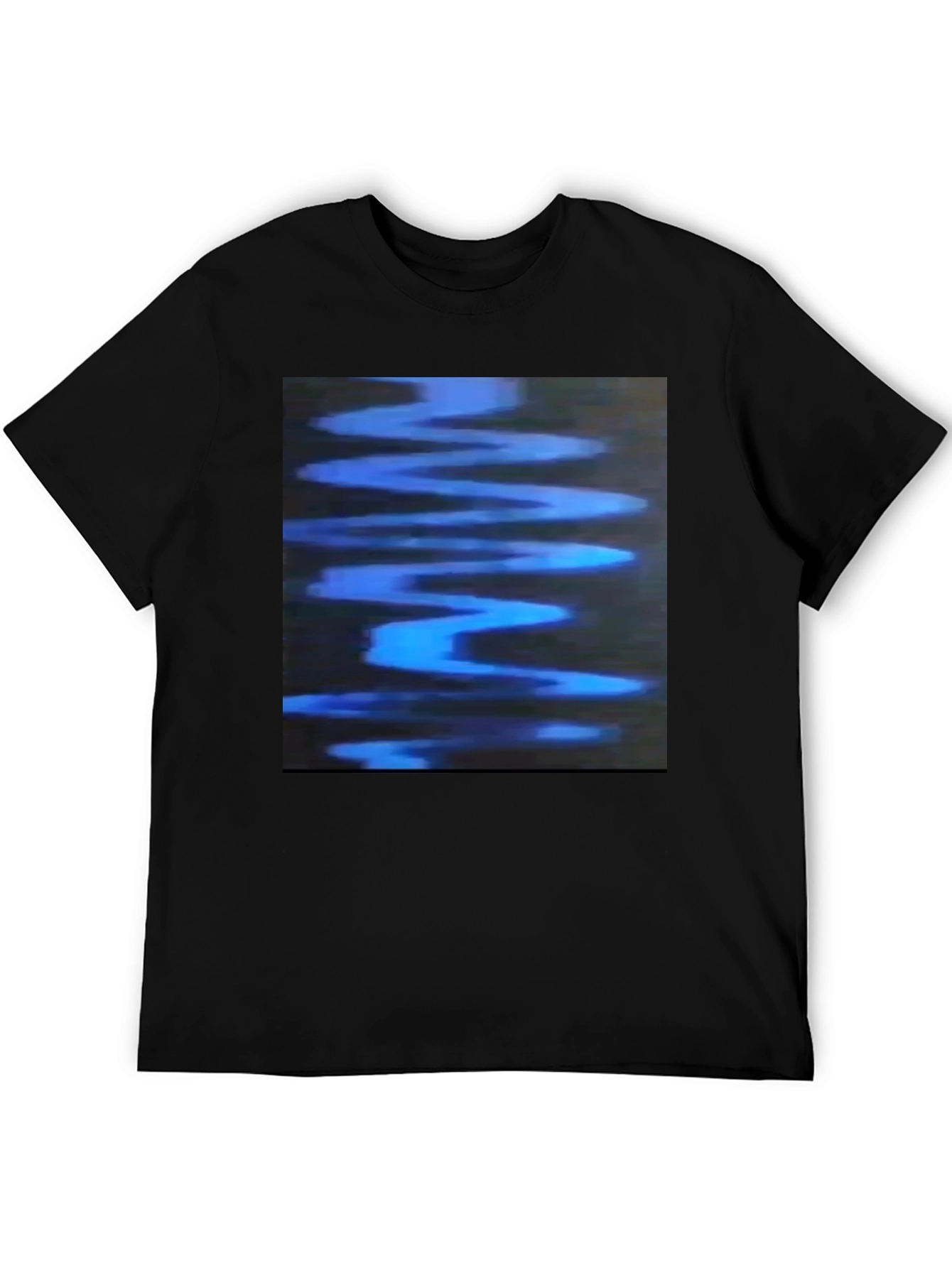 Abstract Blue Wave Graphic Black T-Shirt