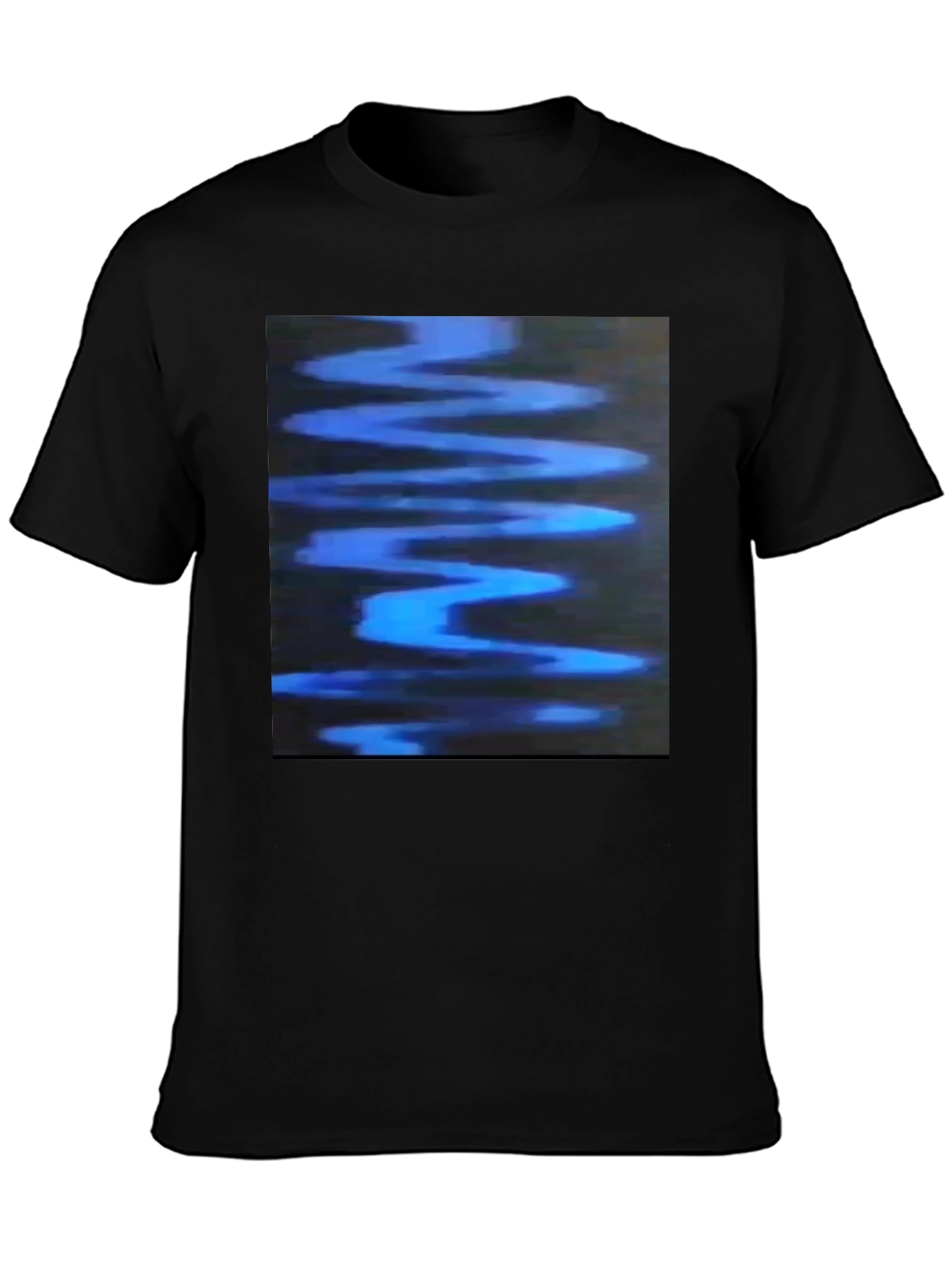 Abstract Blue Wave Graphic Black T-Shirt