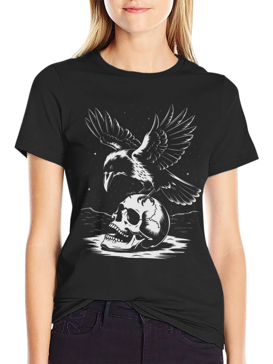 Raven and Skull Graphic Tee - Dark Aesthetic T-Shirt