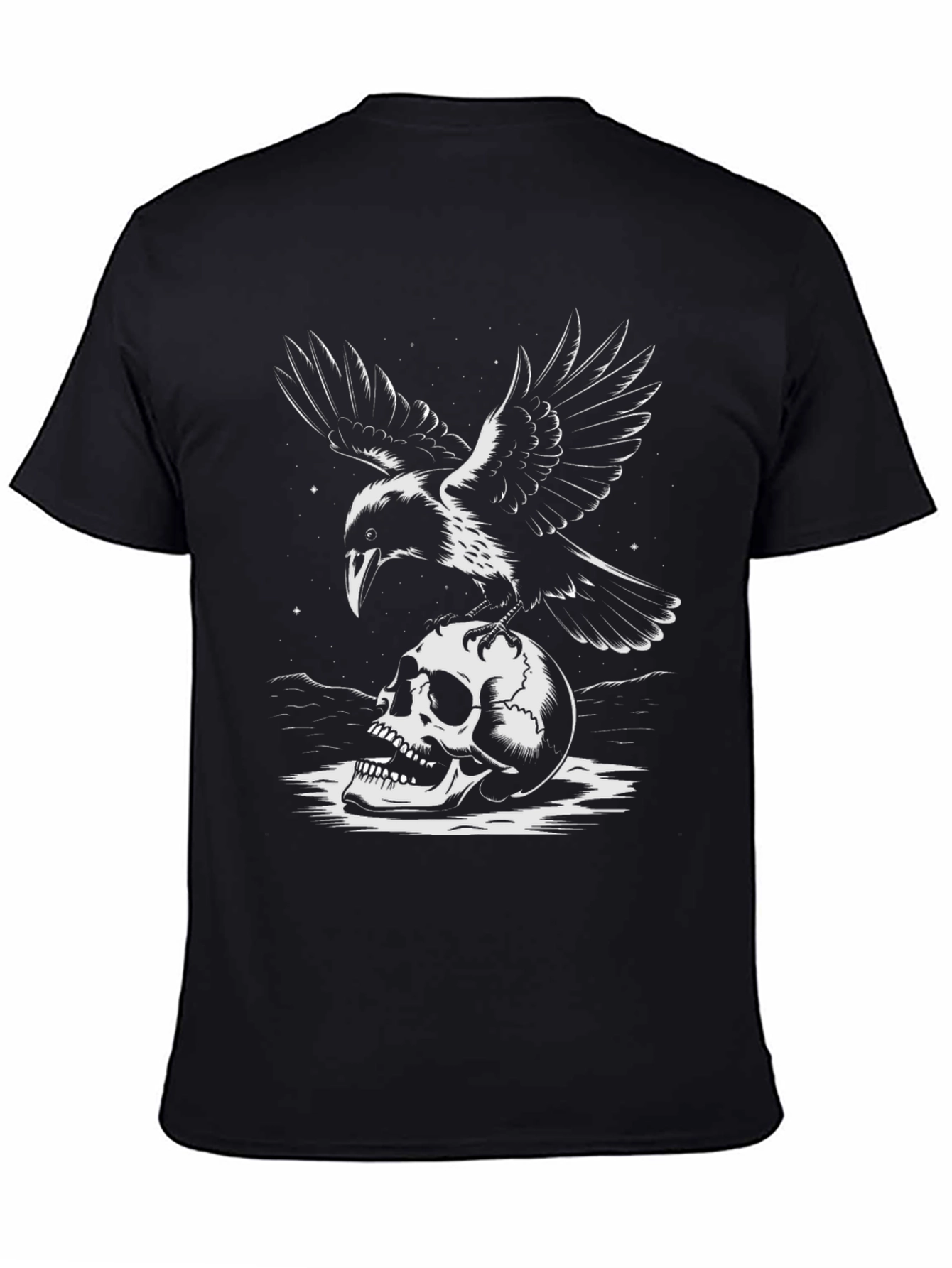 Raven and Skull Graphic Tee - Dark Aesthetic T-Shirt
