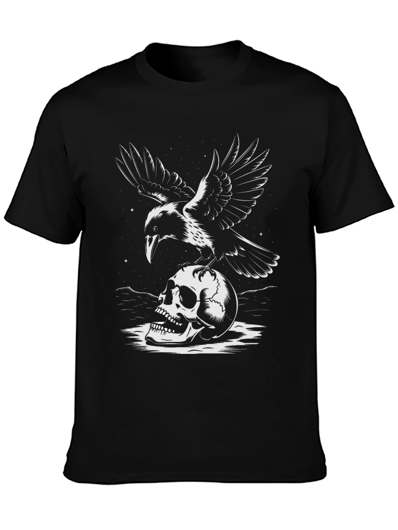Raven and Skull Graphic Tee - Dark Aesthetic T-Shirt
