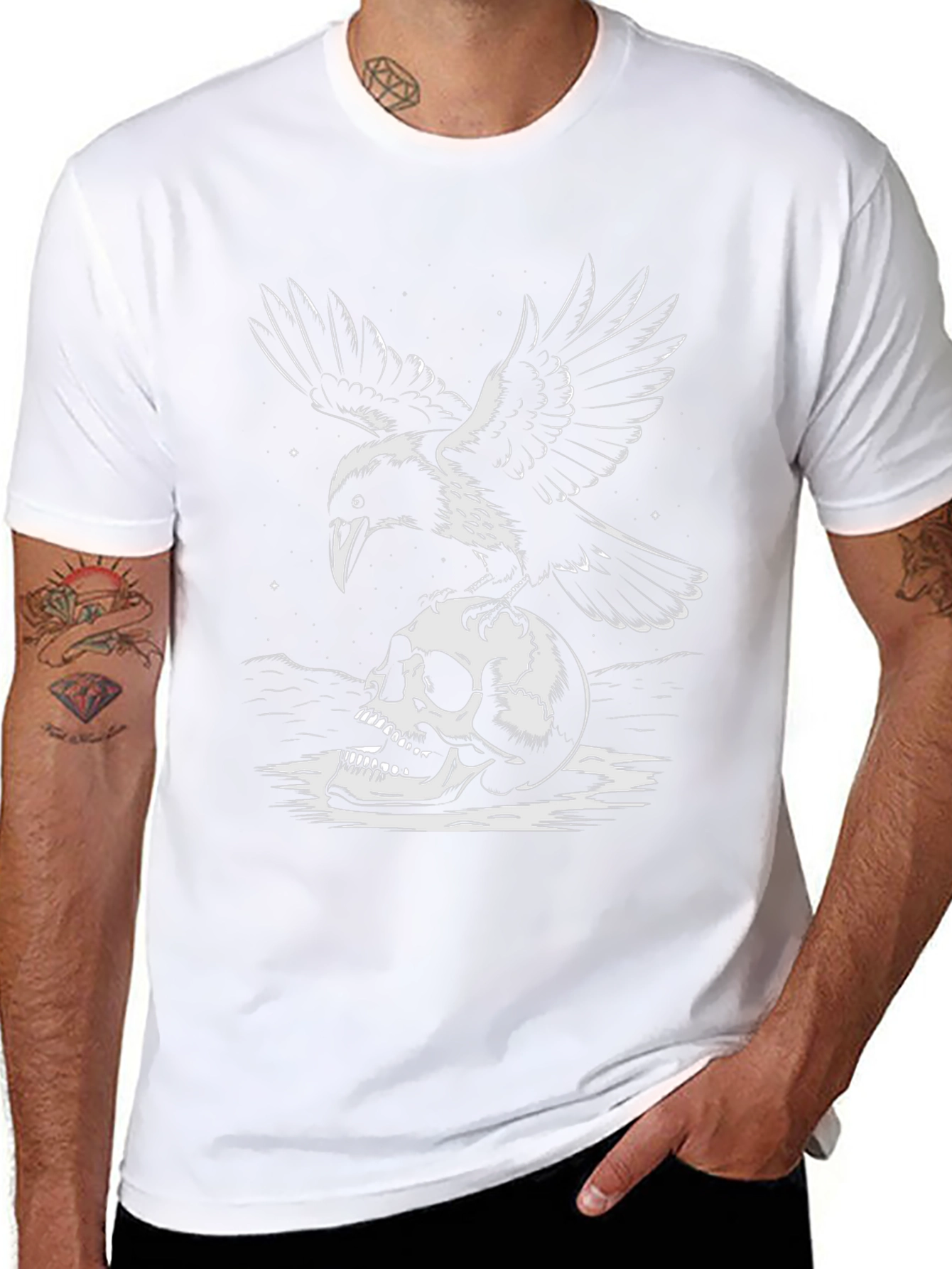 Raven and Skull Graphic Tee - Dark Aesthetic T-Shirt