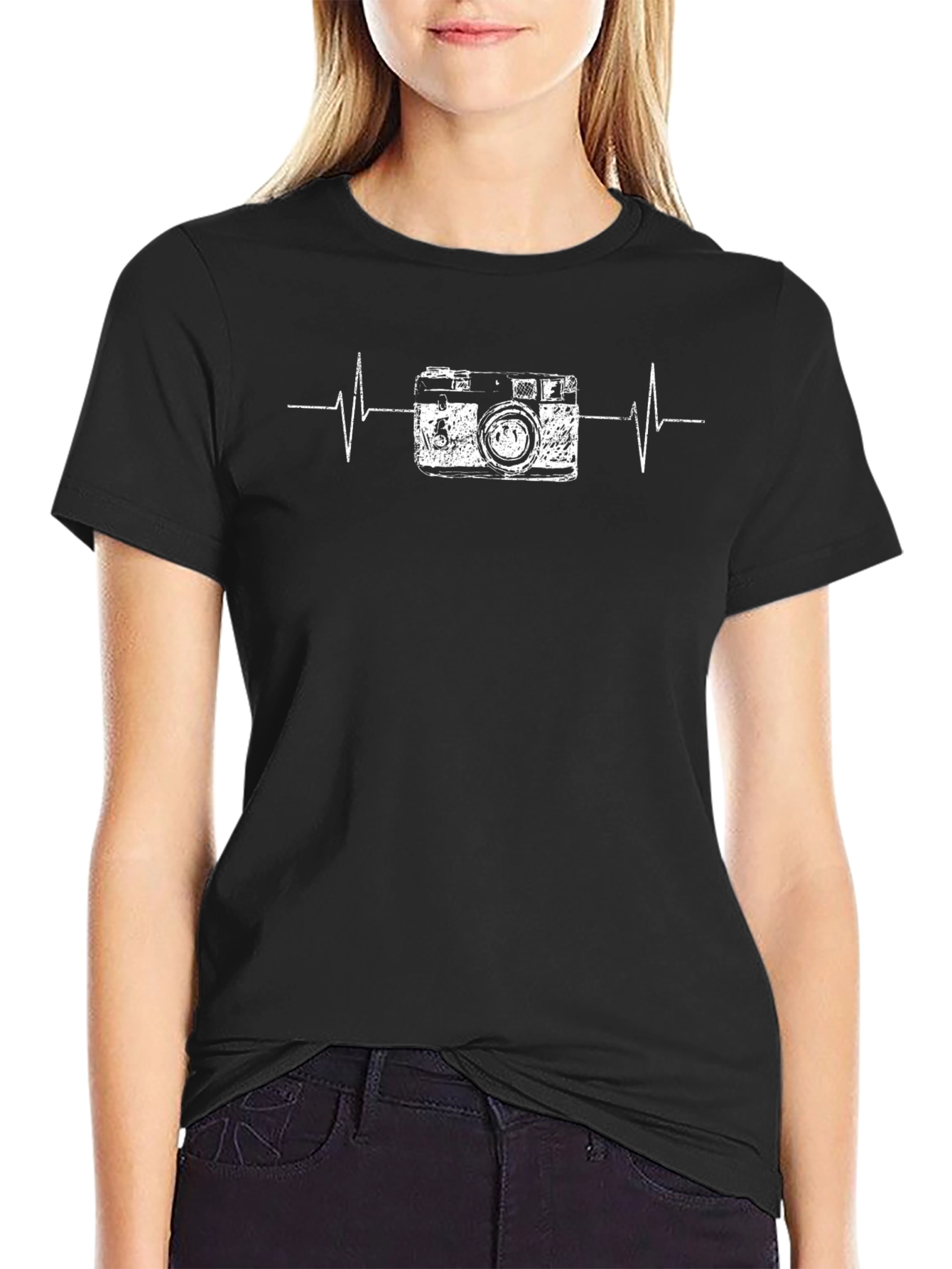 Camera Heartbeat Graphic T-Shirt - Black