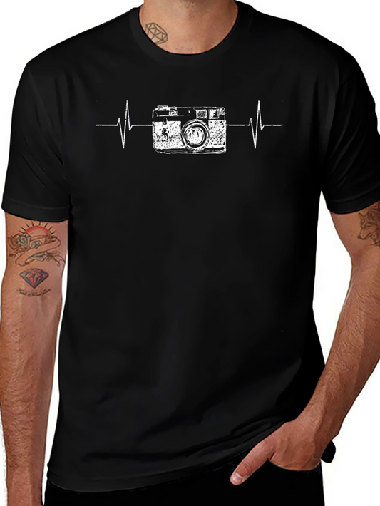 Camera Heartbeat Graphic T-Shirt - Black