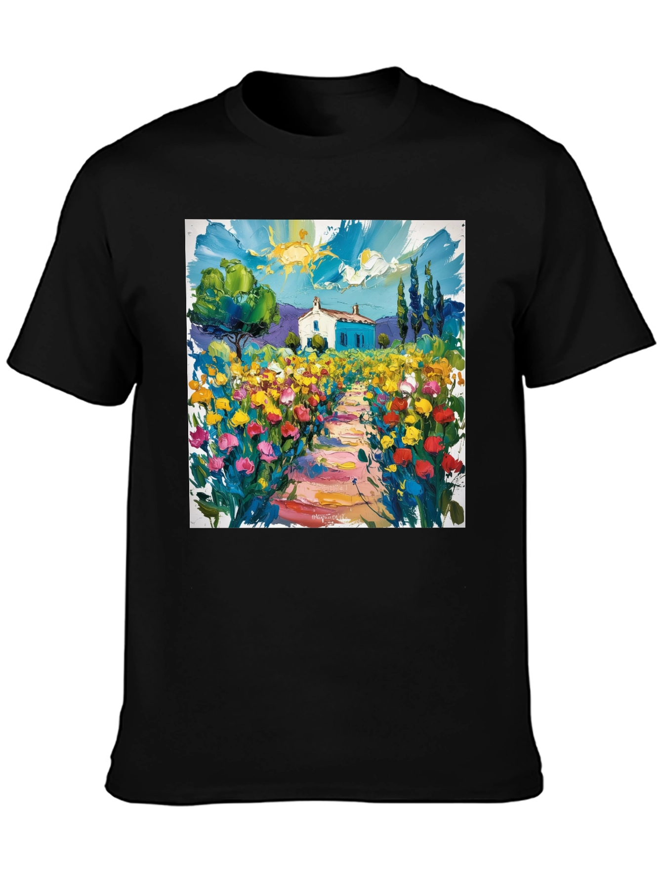 Vibrant Landscape Graphic Tee - Artistic Impression