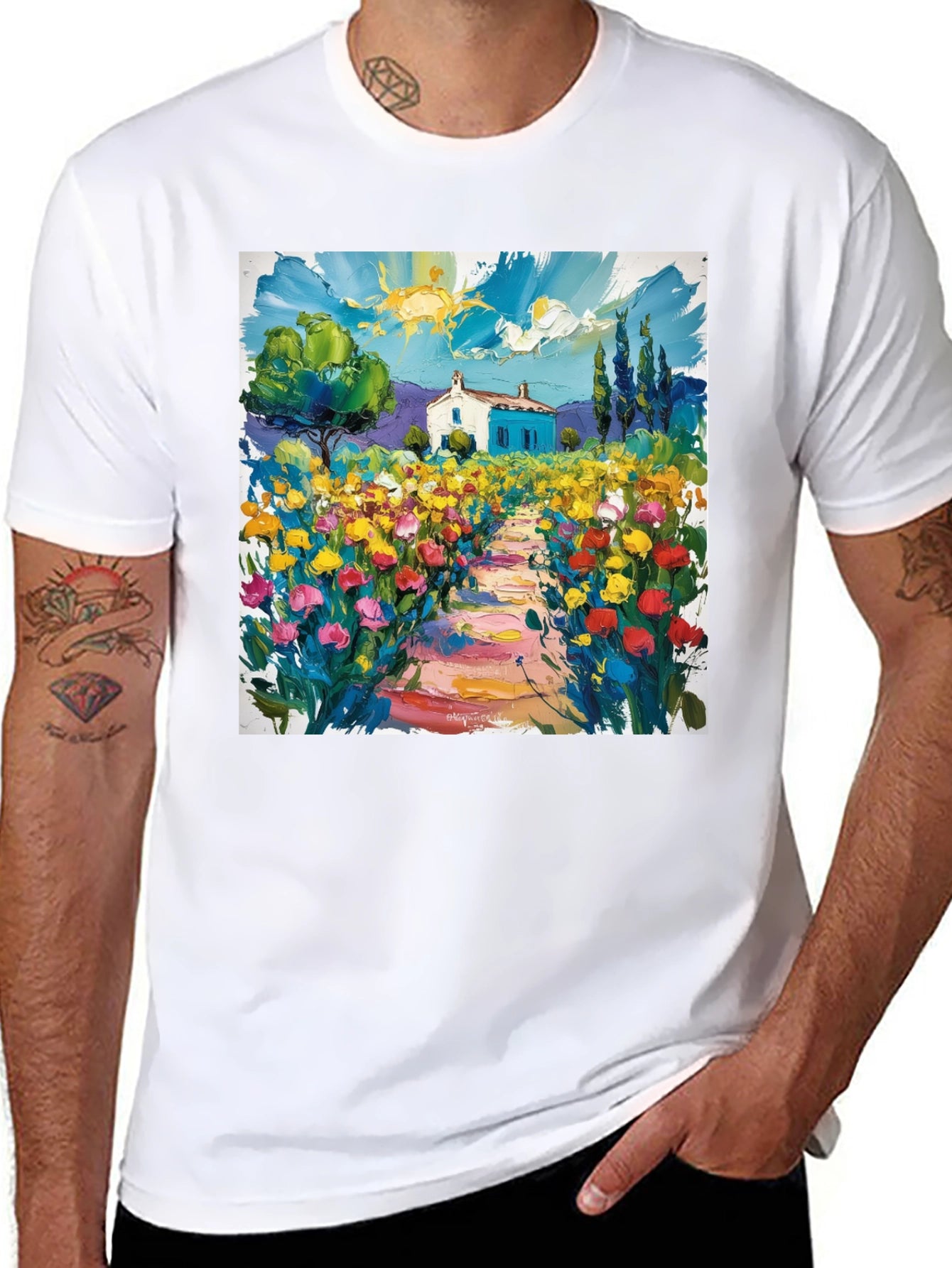 Vibrant Landscape Graphic Tee - Artistic Impression