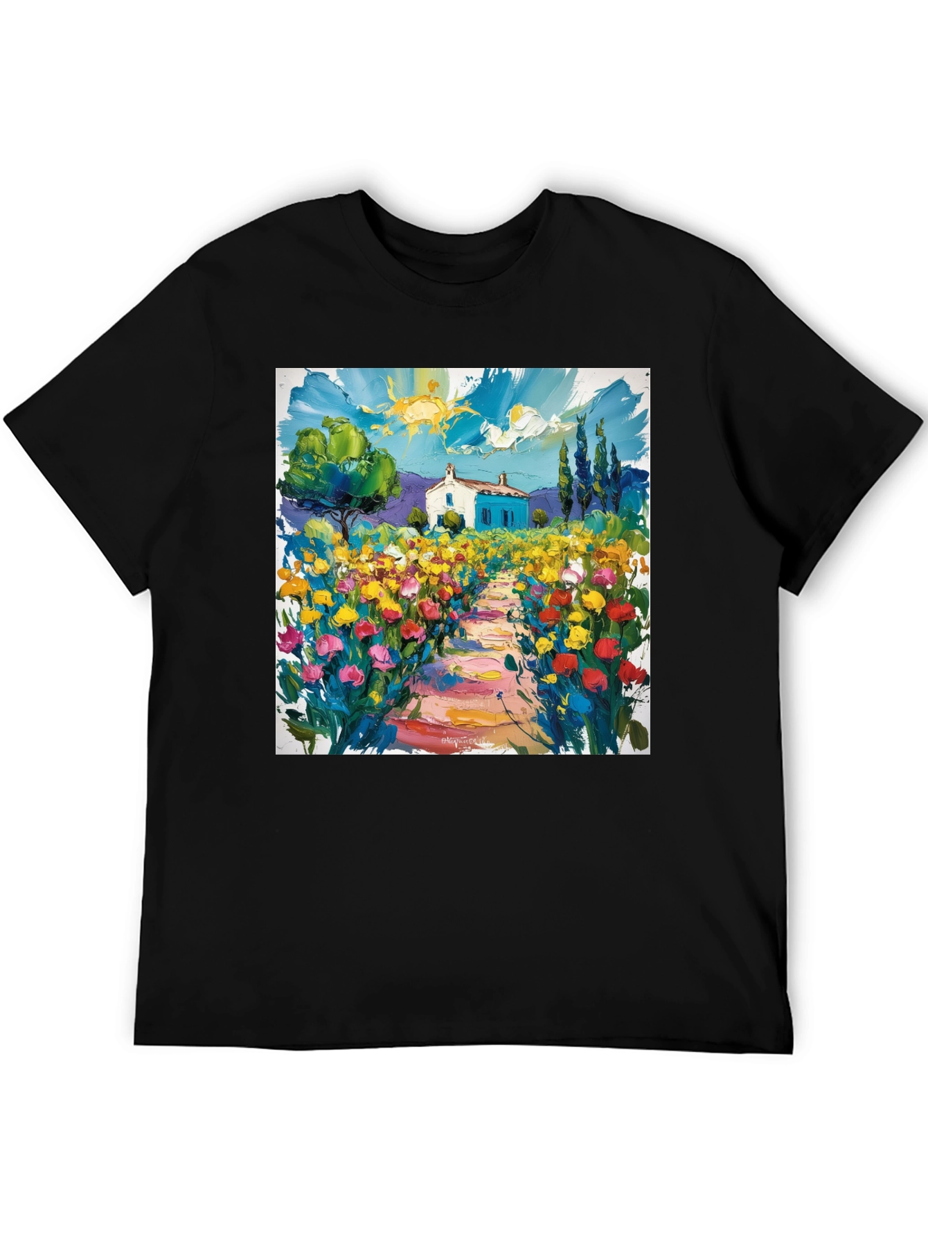 Vibrant Landscape Graphic Tee - Artistic Impression
