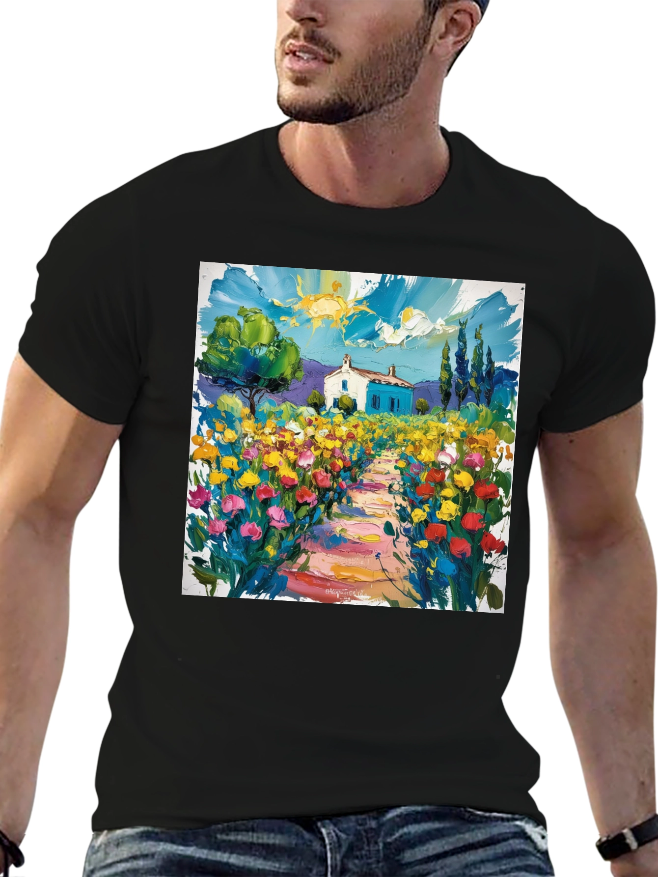 Vibrant Landscape Graphic Tee - Artistic Impression