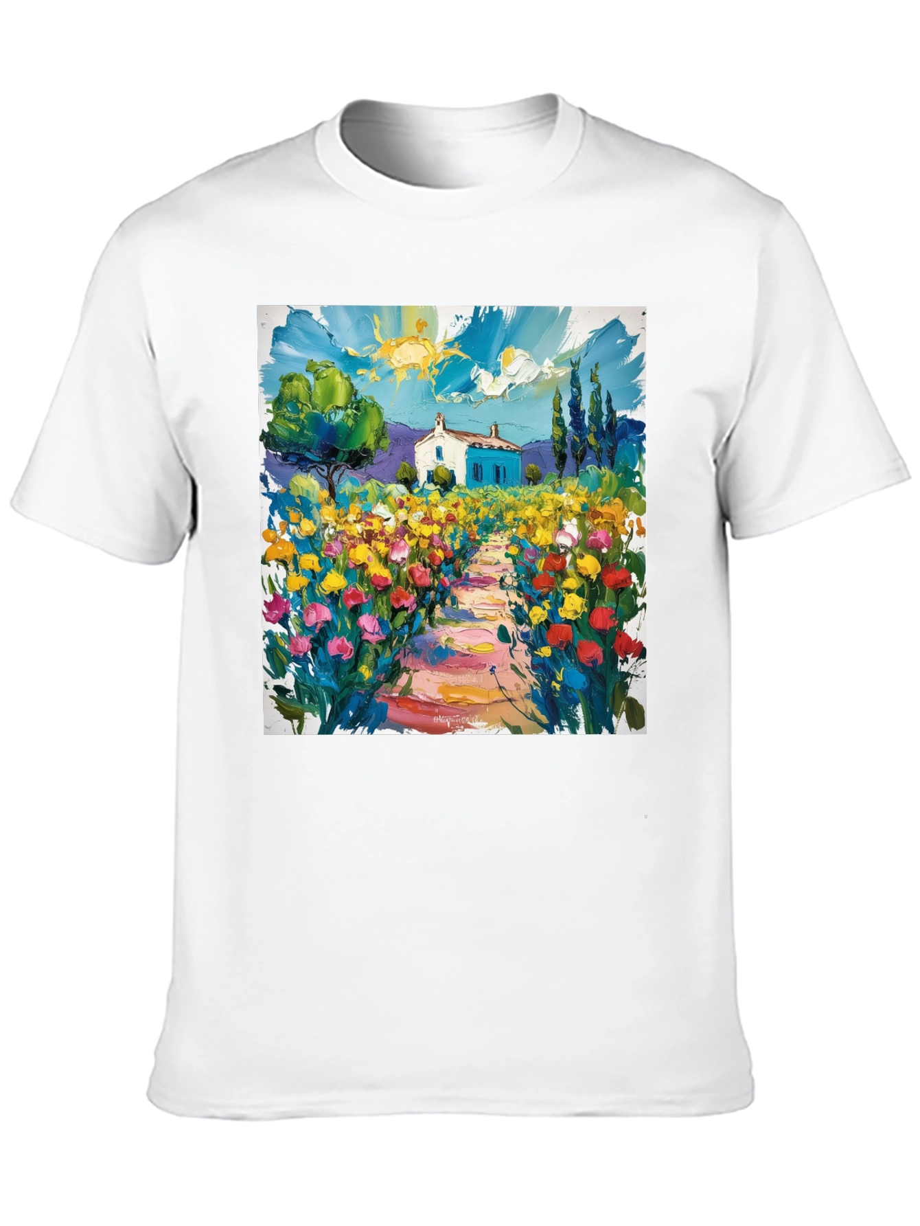 Vibrant Landscape Graphic Tee - Artistic Impression