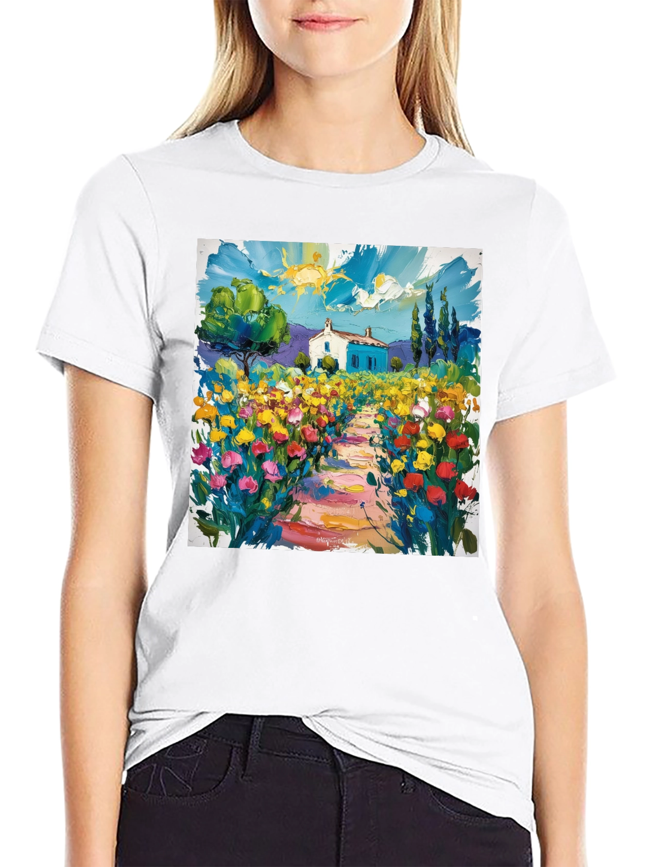 Vibrant Landscape Graphic Tee - Artistic Impression