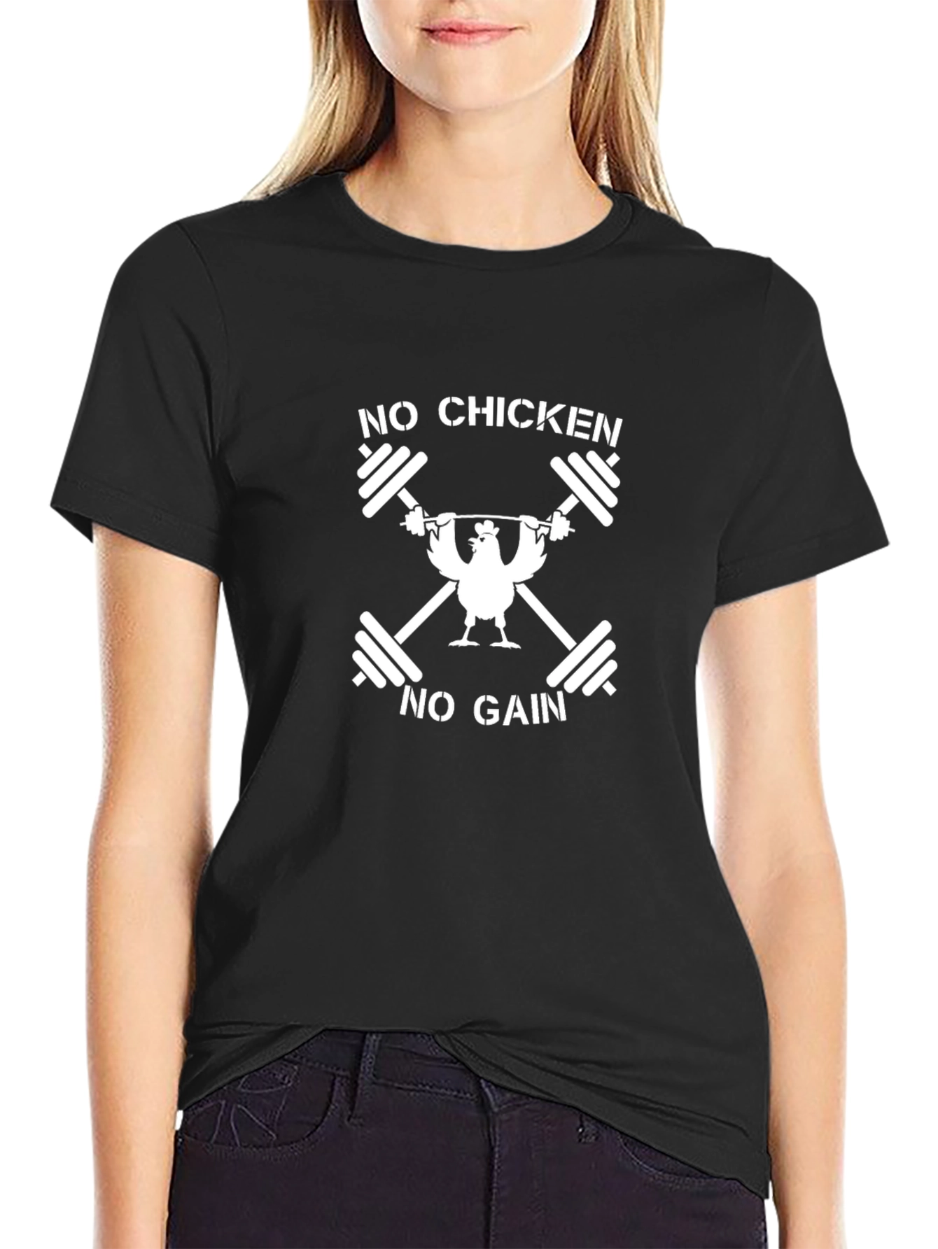 No Chicken No Gain Black Graphic T-Shirt