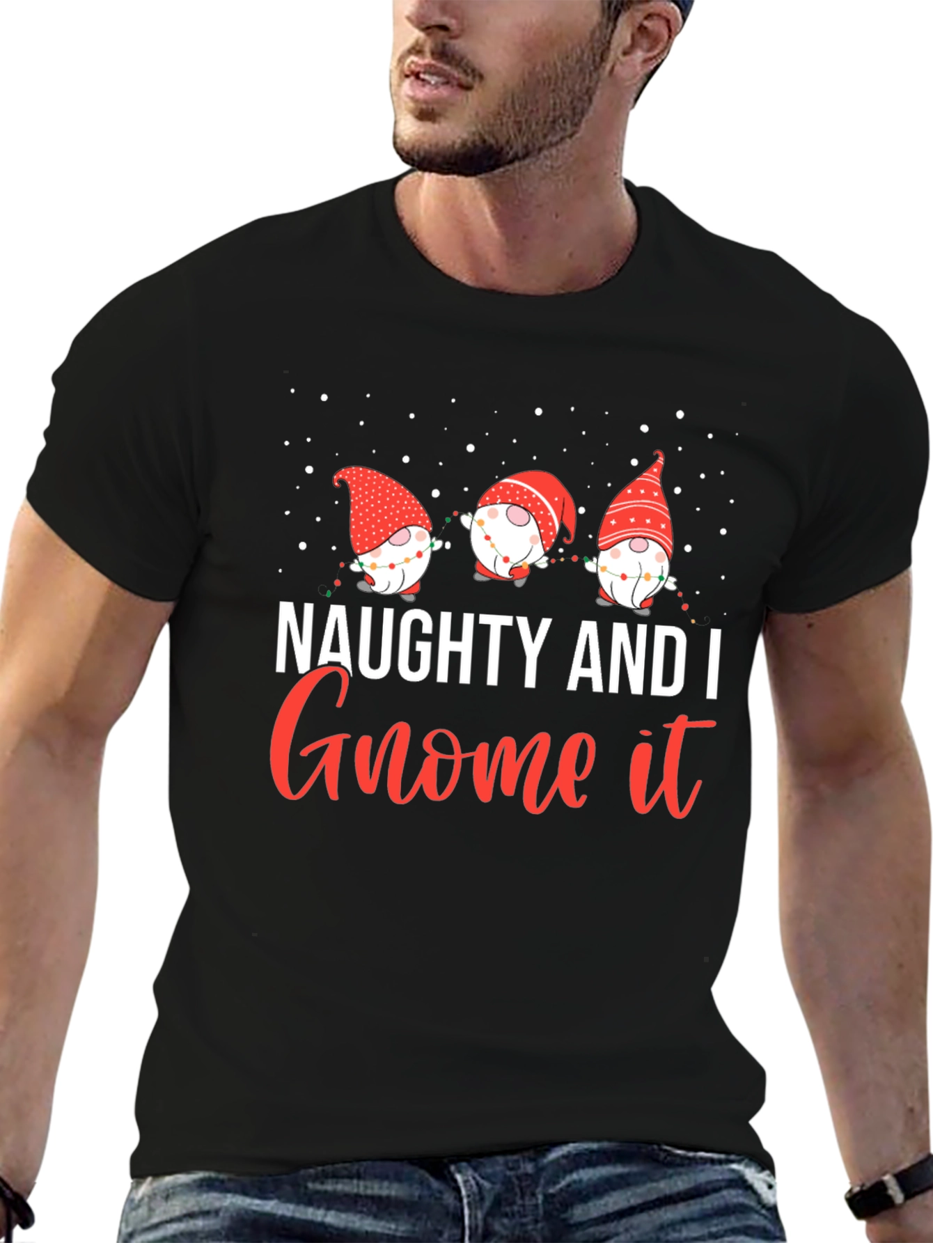 Naughty and I Gnome It Christmas Graphic Tee
