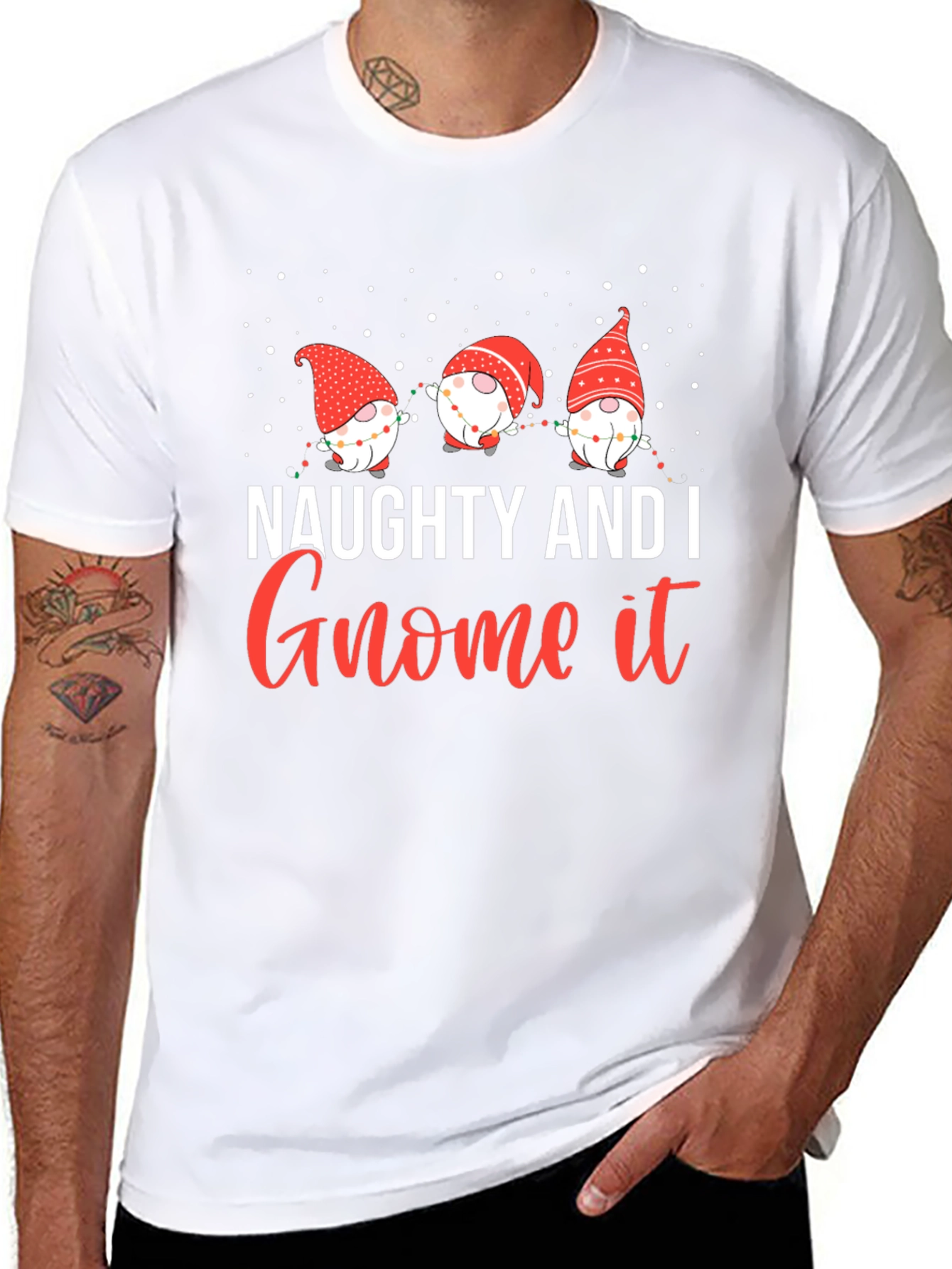 Naughty and I Gnome It Christmas Graphic Tee