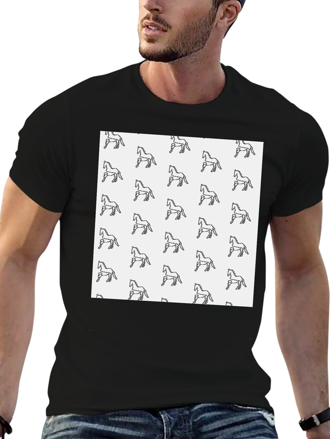 Horse Pattern Black T-Shirt