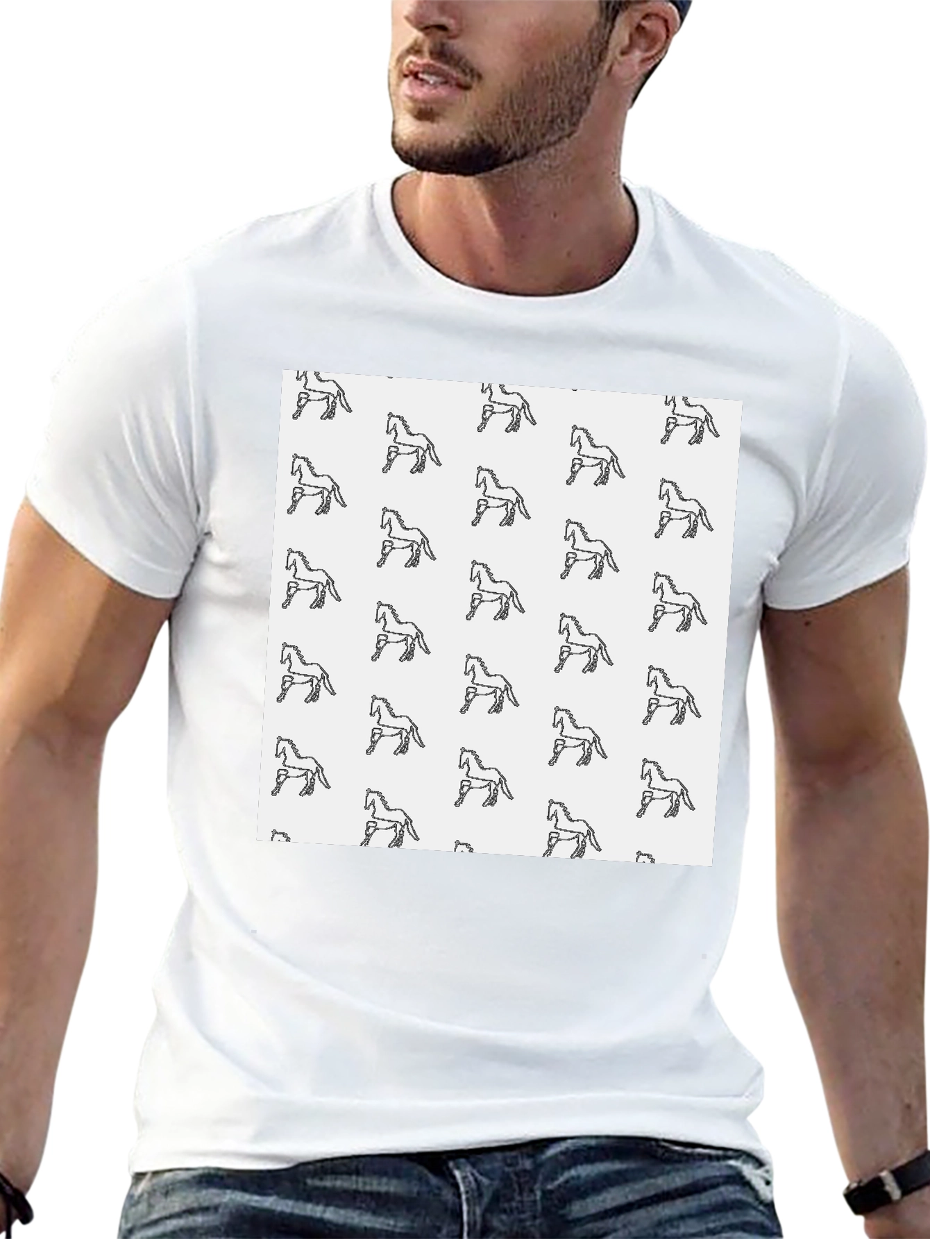 Horse Pattern Black T-Shirt